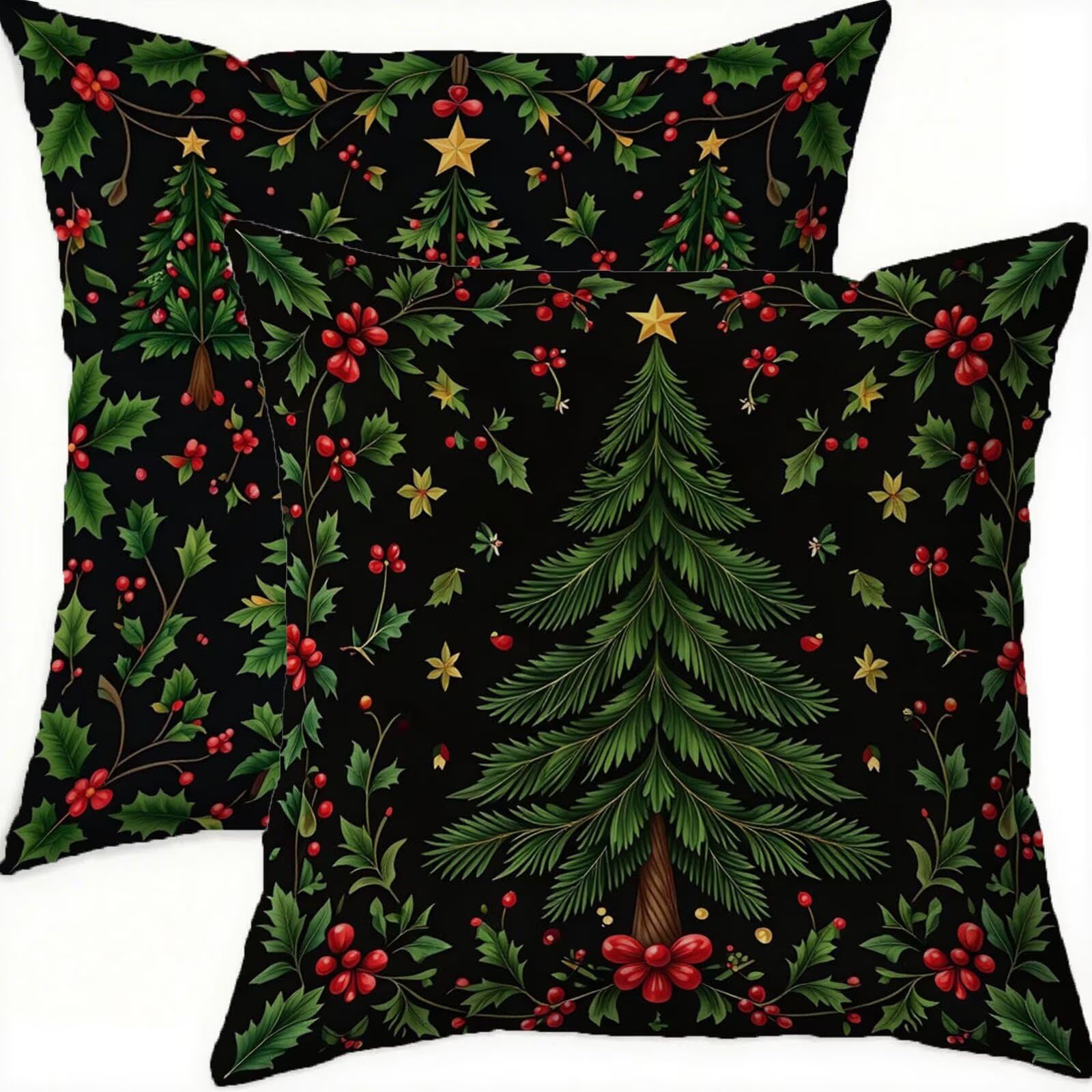 Housse coussin 65x65cm imperméable velours vert Noël anti-tache