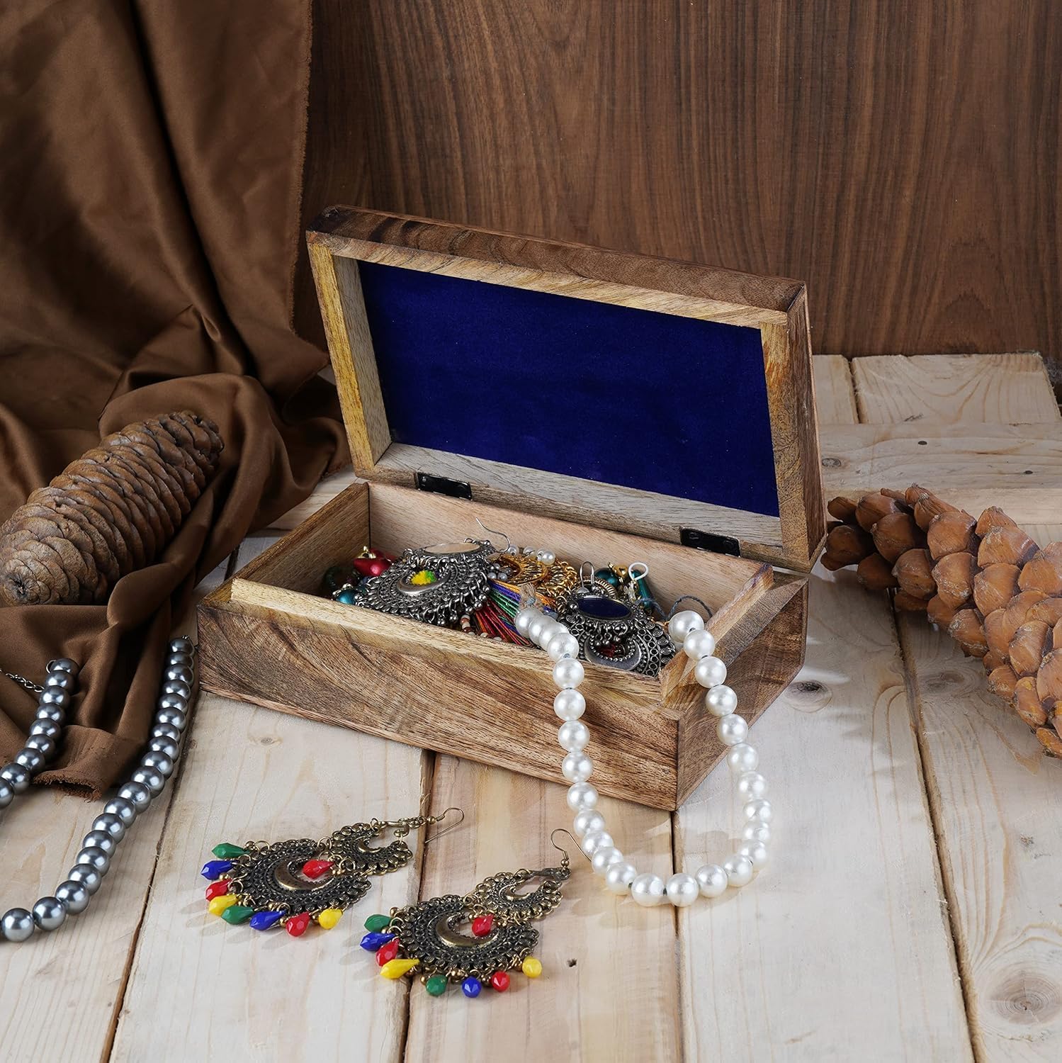 Scatola Portagioielli In Legno Intagliato A Mano - Motivo Floreale, Organizer, Ideale Regalo, 20x13x6 Cm - Foto 9