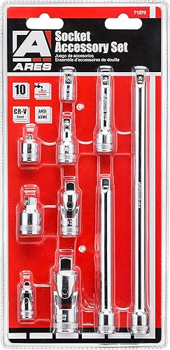 Miniatura 9 de ARES 71270 - Juego de accesorios de 10 piezas, acero al cromo vanadio de alta calidad con acabado espejo, incluye adaptadores de enchufe,