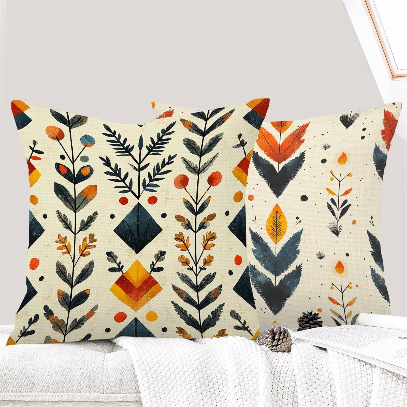 Coussin Canape Couleur Europe du Nord 40 x 40 cm Housse Coussin Exterieur, Lot de 4 Housse Canapé Souvenir, Doux et respirant Coussincarré d'extérieur pour Salon Chaise Jardin Décoration Maison m-56