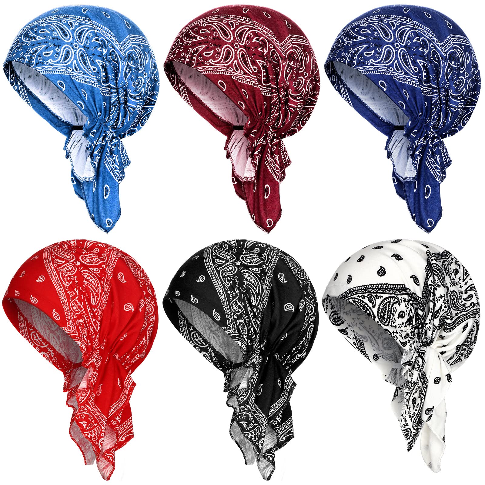 Geyoga6 Pcs Chemo Headwear for Women Pre-Tied Head Scarves Turban Beanie Caps Cancer Head Wrap Headscarf for Yoga Running