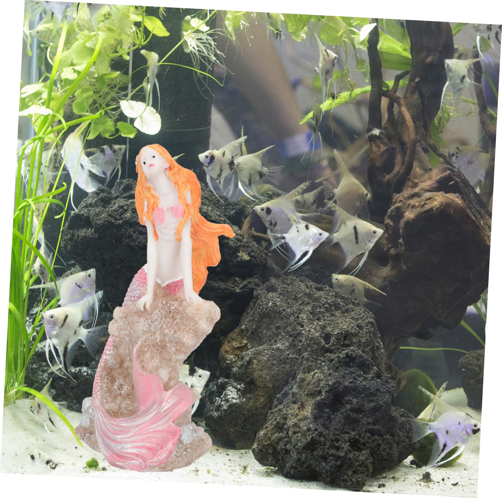 Alipis 2 Pezzi decorazione sirena arredamento ornamento sirena paesaggistica acquario fornitura acquario paesaggio del serbatoio di pesce decorazione dell'acquario resina rosa