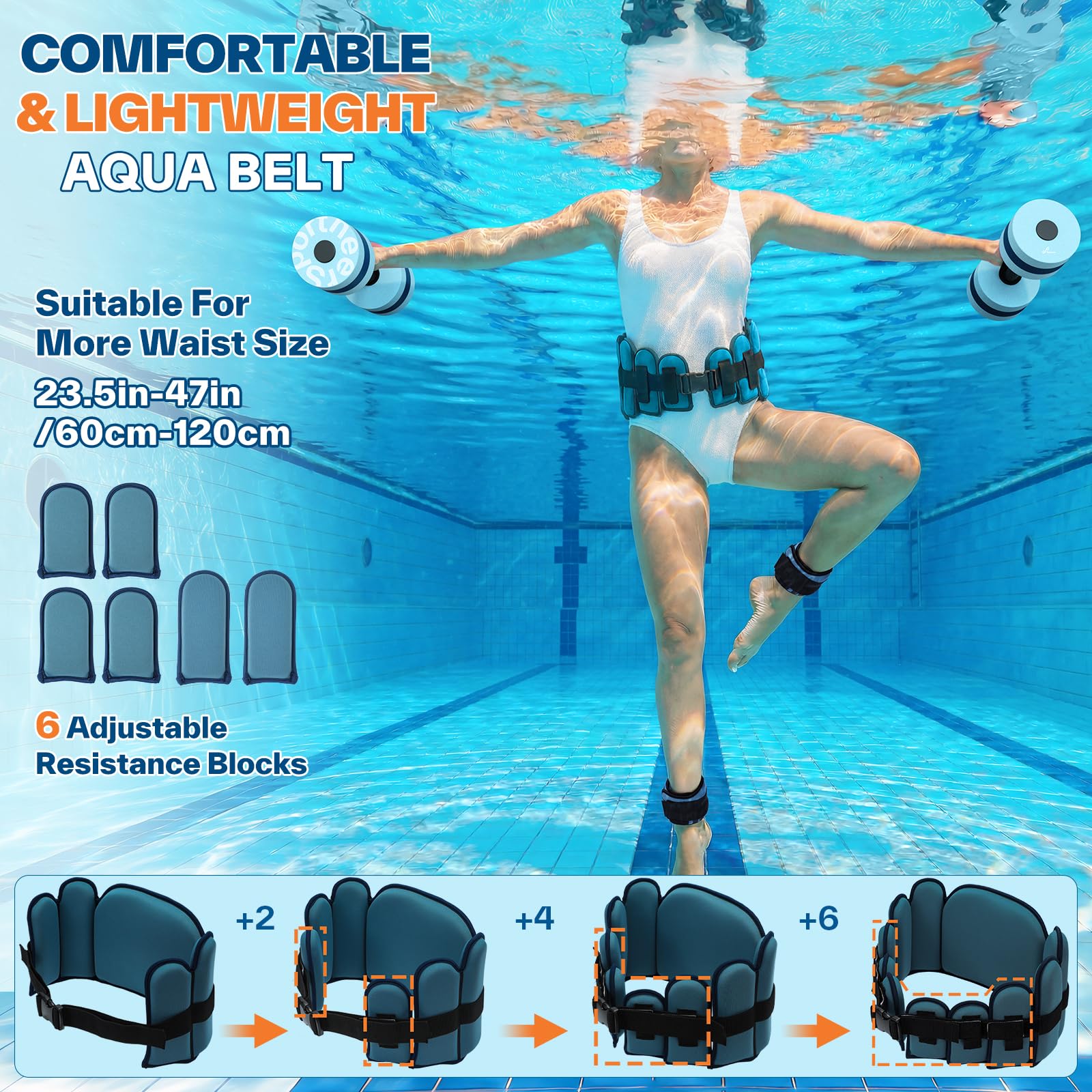 Sportneer Kit d'accessoires d'aquagym 3 en 1 avec haltères aquatiques EVA, ceinture de jogging pour adulte, poids de cheville – Accessoires de fitness et équipements de sports nautiques 2