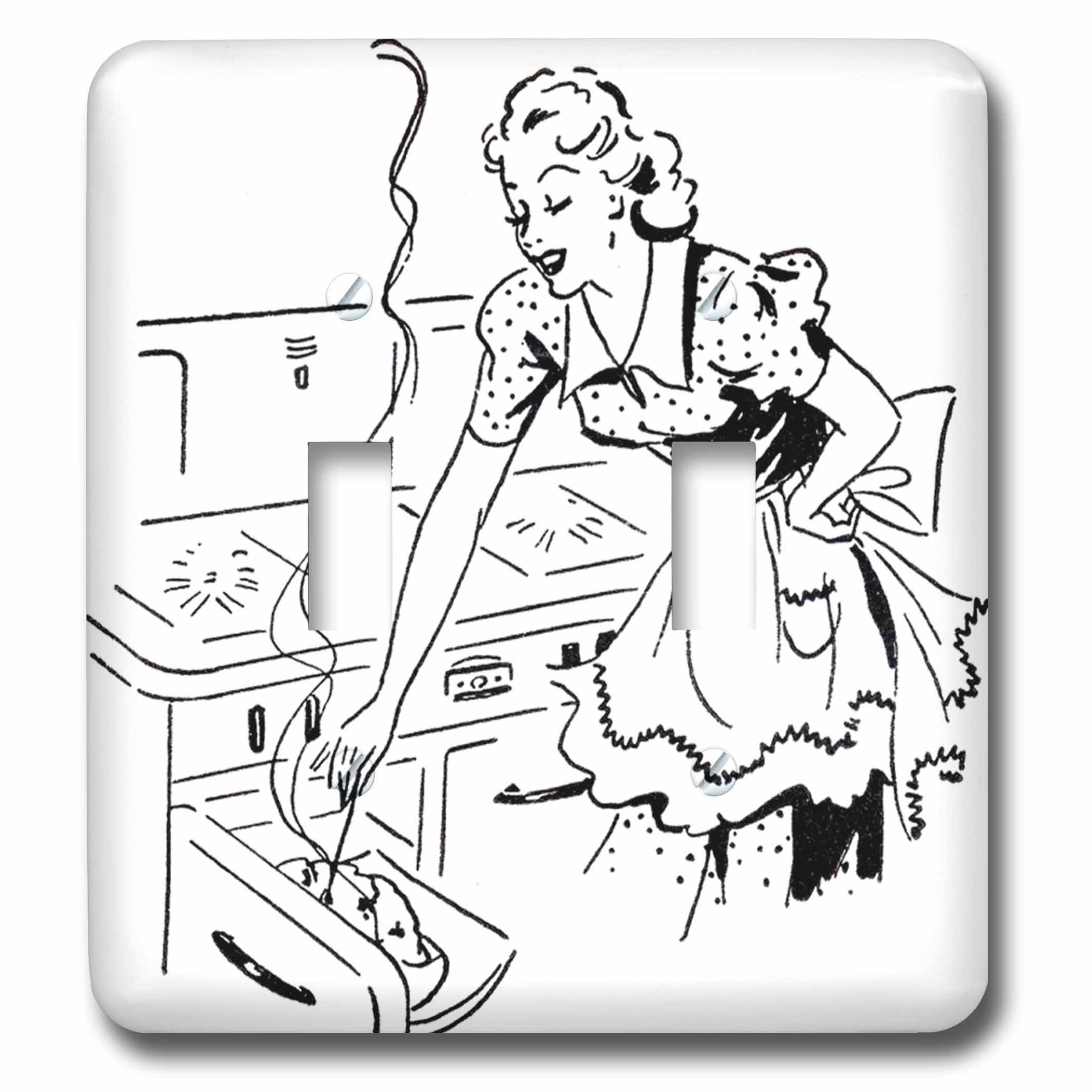 Interruptor doble de luz decorado con ilustración de cocina clásica para paredes de comedor