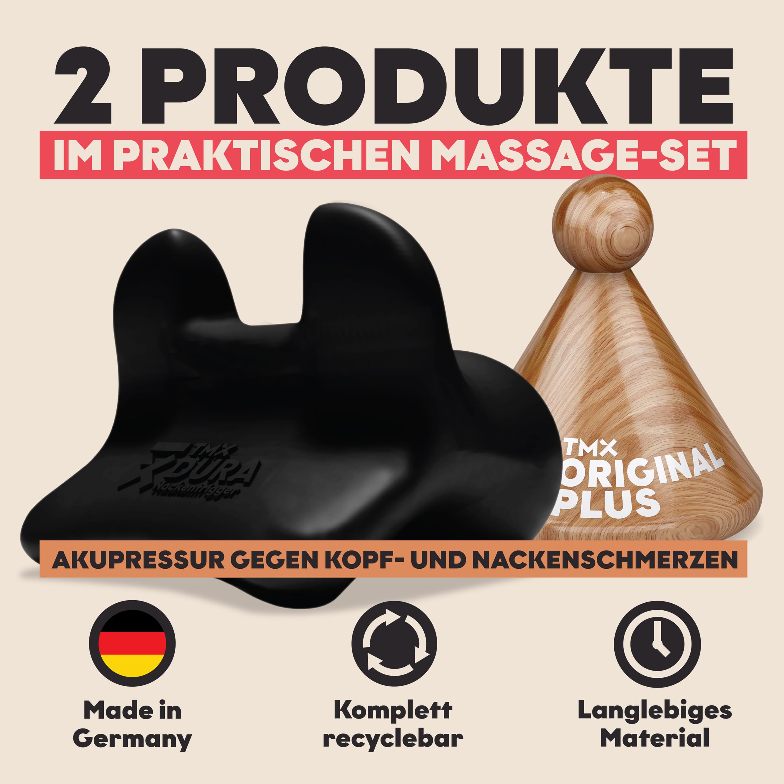 TMX® Kopf-Nacken-Bundle | Massage-Set | Akupressur gegen muskuläre Kopf- und Nackenschmerzen | Schmerzpunktmassage | Triggerpunktdrücker | Triggerpoint-Massage | 2 Trigger-Tools in einem Set