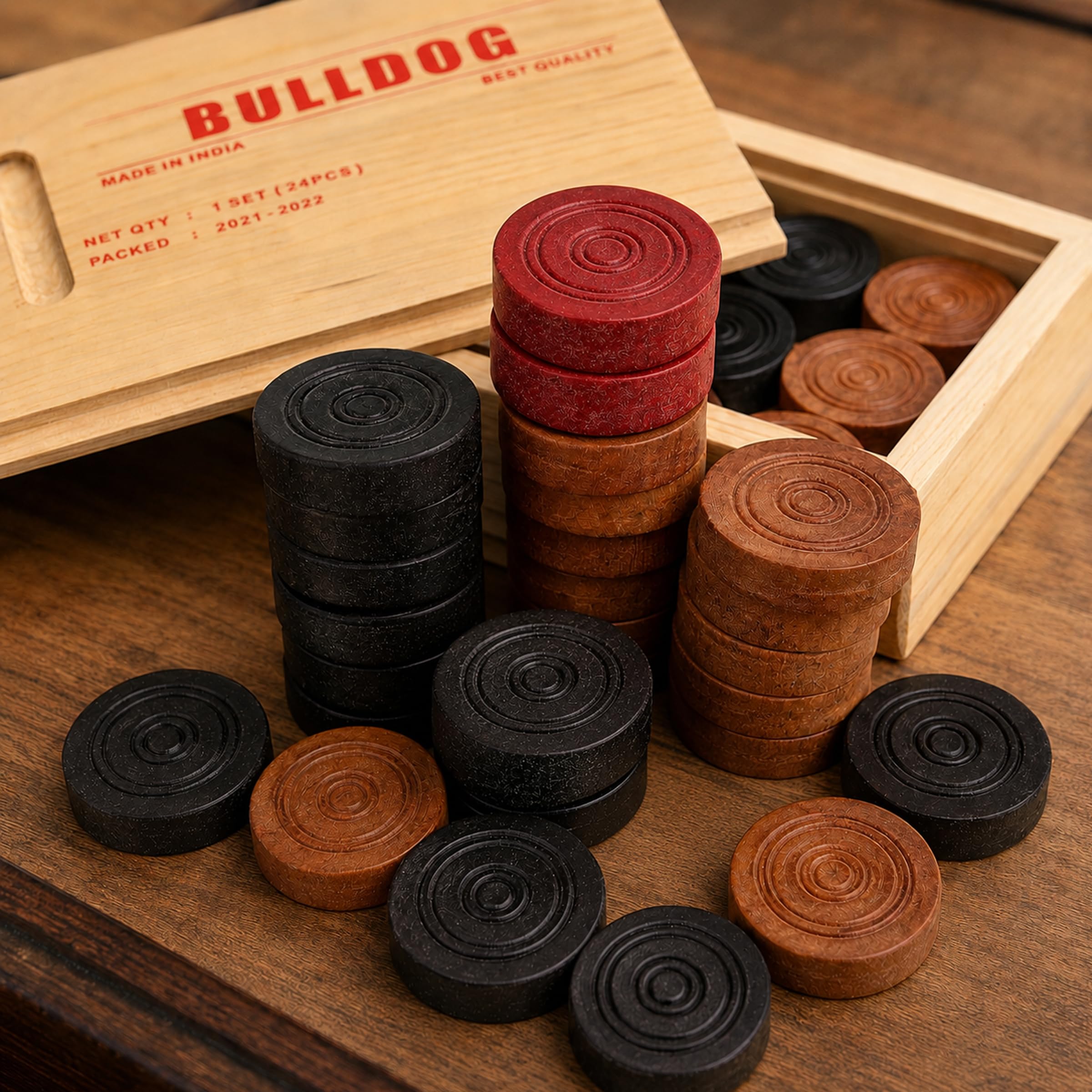 Toyshine Bulldong Wooden Case Carrom Playing Coins | 24 Wooden Coins-image-15