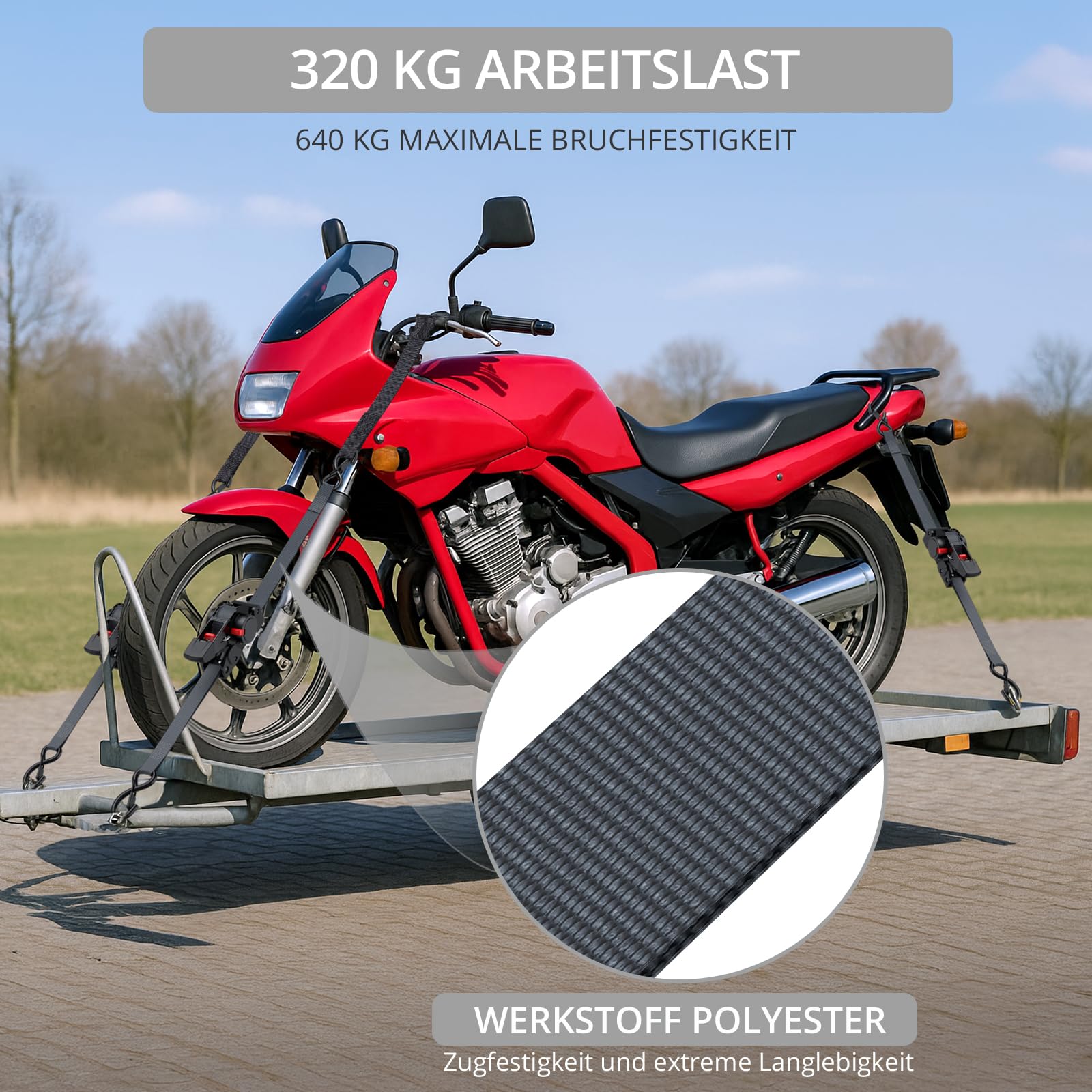 Justech 2 einziehbare Selbstaufrollende Spanngurte Ratschengurte, 3,5m Länge, 2,5cm Breite, Bruchfestigkeit 640kg, Sicherheitshaken Sichern und Transportieren Motorrad, Anhänger, Quads und Boote