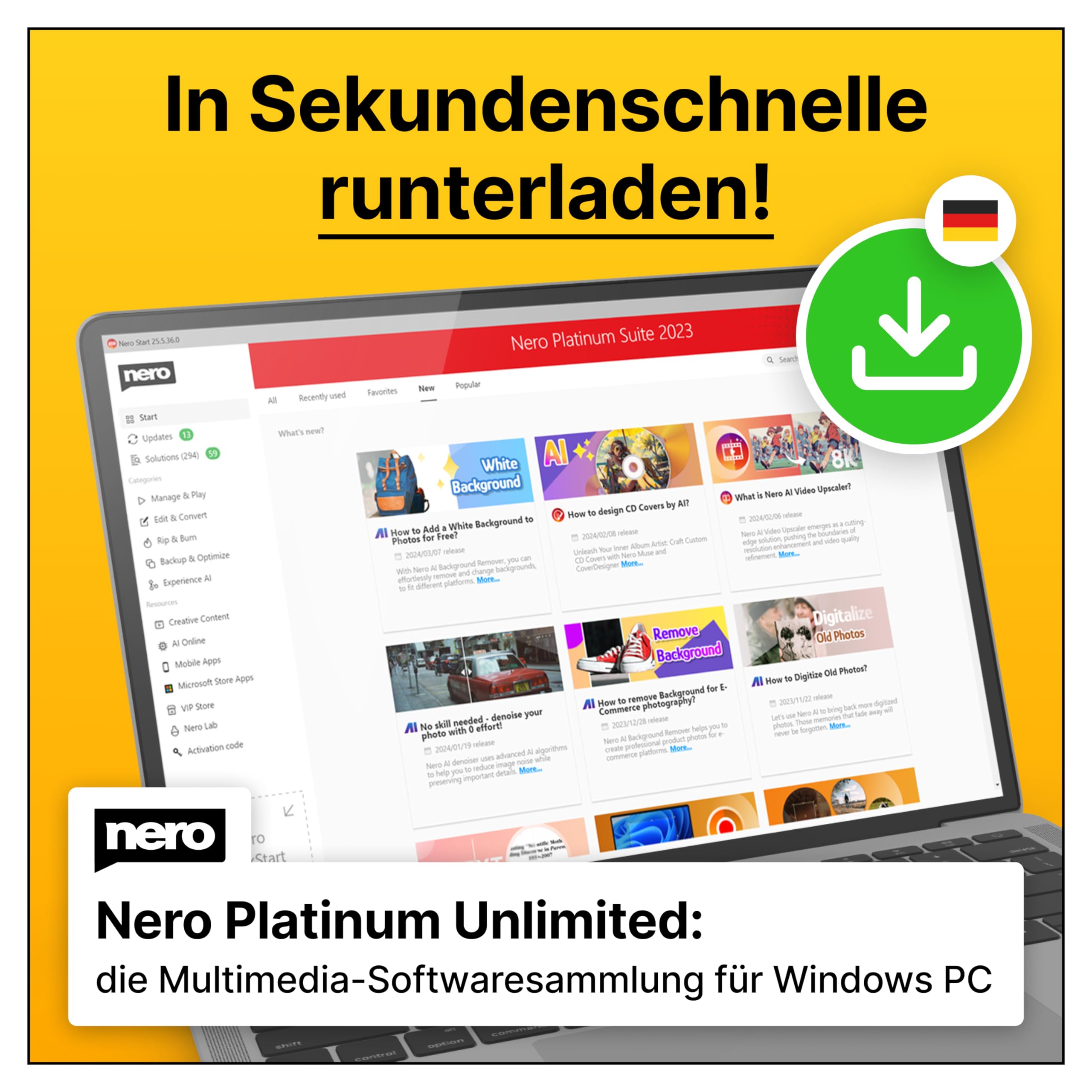 Nero Platinum Unlimited | Bild, Video, Musik verwalten, Schneiden & Streamen, Rippen, Brennen, Datensicherung & -rettung, Tuning | Win 11/10/8/7 | 1 Gerät | Jahreslizenz | Aktivierungscode per Email