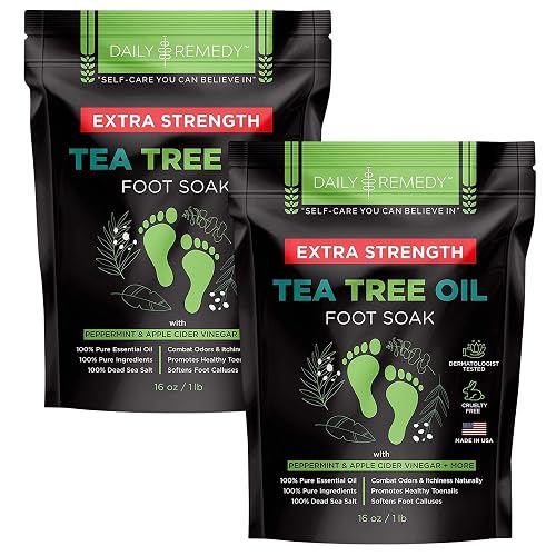 EXTRA STRENGTH Tea Tree Oil Foot Soak with Epsom Salt - Made in USA - for Toenails, Athlete's Foot, Itchy Feet, Stubborn Smelly Foot Odor, Pedicure, Foot Calluses & Soothes Sore Tired Achy Feet-2 Pack - Tea Tree Oil w/ Apple Cider Vinegar - 1 Pound (Pack of 2)