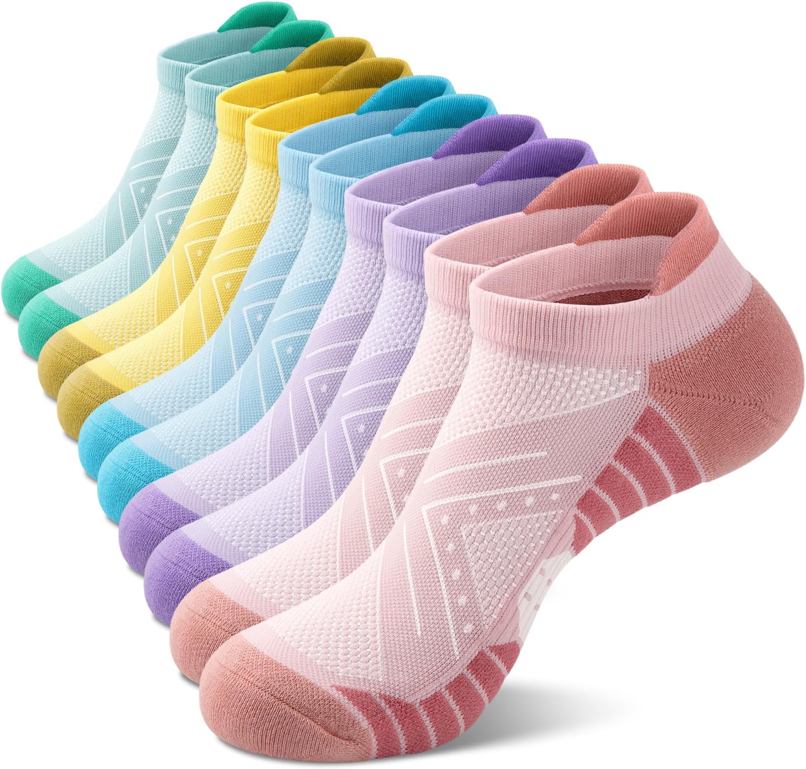 5 Pairs Womens Ankle Running Socks, Athletic Cushioned Tab Cotton Arch Support Crew Moisture Wicking Socks for Sport
