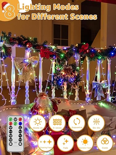 Miniatura 3 de Guirnalda de luces de Navidad para interiores, 1200 LED, 196 pies, impermeable, para exteriores, con control remoto y temporizador, 8 modos de luces