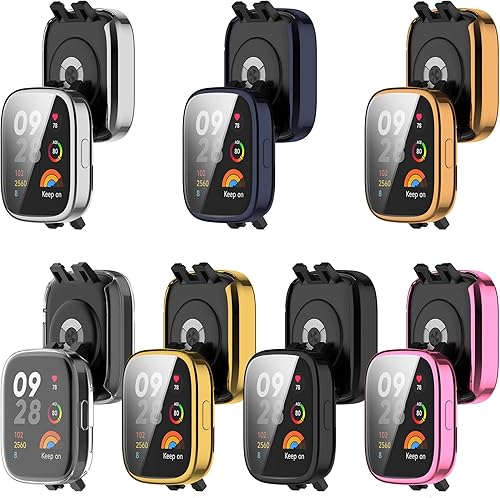 Miniatura 4 de FitTurn Paquete de 7 fundas protectoras de pantalla compatibles con Xiaomi Redmi Watch 3, carcasa completa de TPU suave chapada en TPU para Redmi