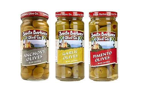 Papá Noel Barbara - Paquete de 3 rellenos de Pimento Martini, relleno de ajo y relleno de anchoa, 5 onzas cada uno