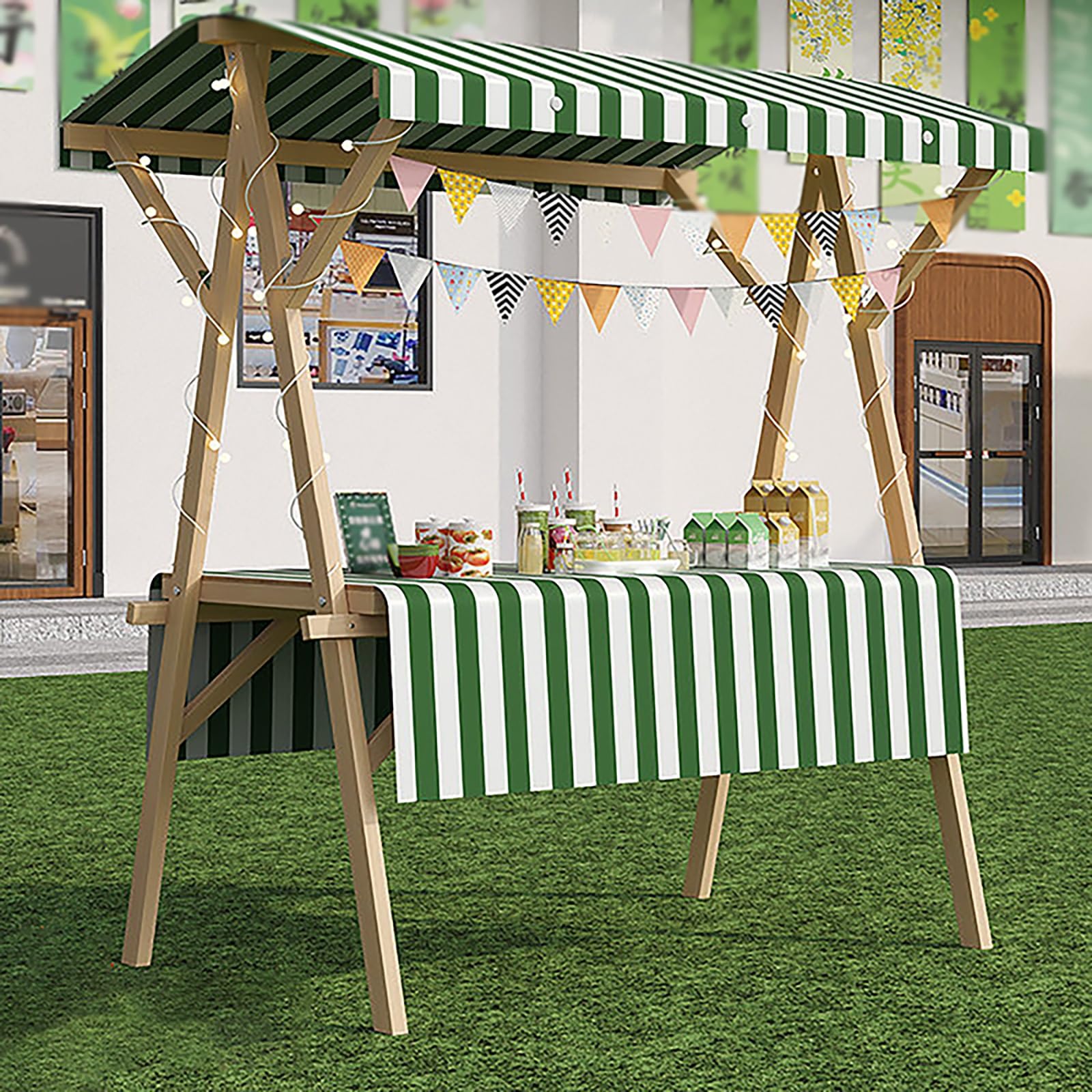 Mobilny wózek dostawczy z daszkiem, składany drewniany stragan na imprezy, 120cm Display Stand, 660lbs Pojemność, gładkie koła na festiwale
