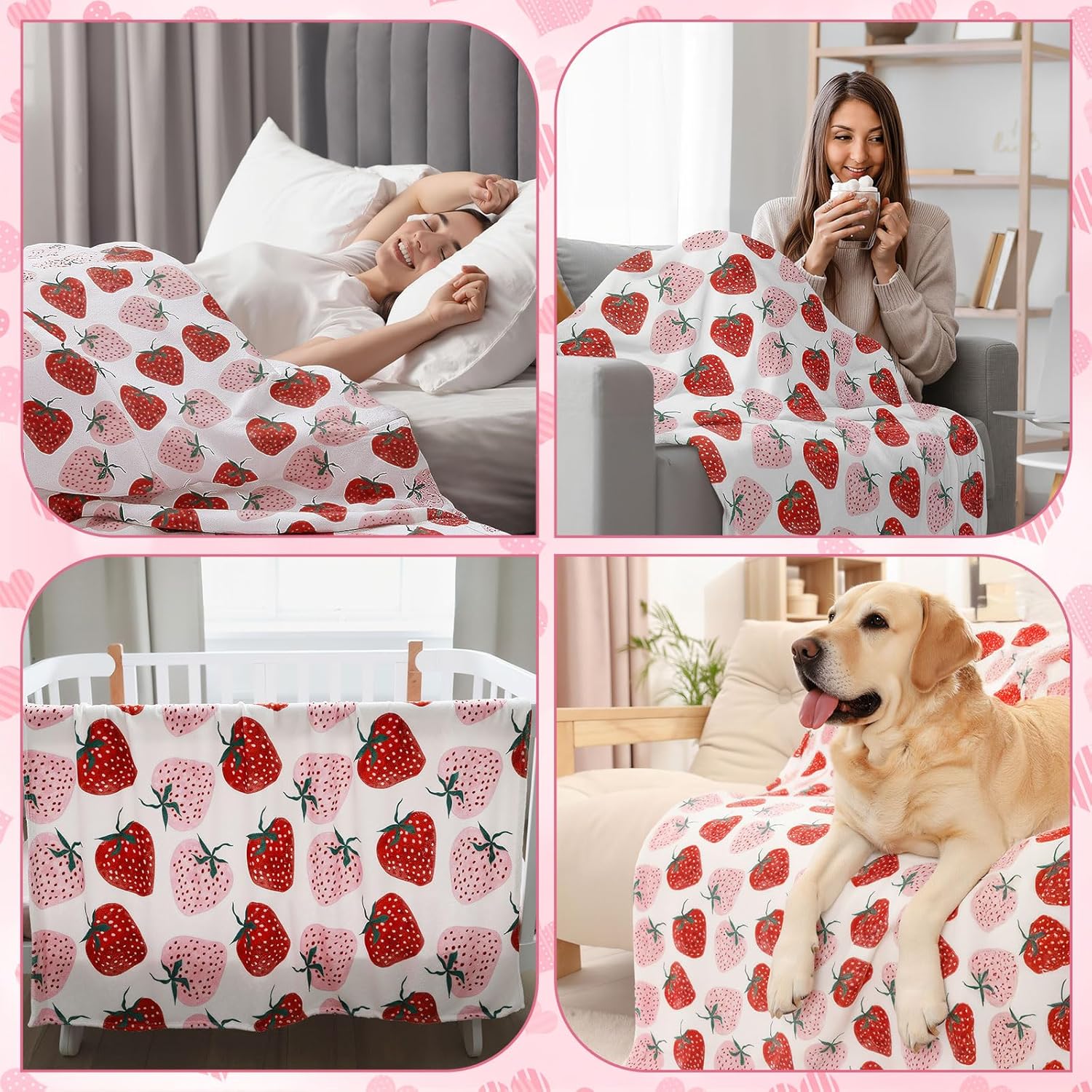 Tranqun 3 Pcs Strawberry Throw Blankets for Homeless Donations Winter Fuzzy Blanket Bulk Fruit Pattern for Donations Bed Couch Sofa Home Camping Wedding Gifts - Image 5