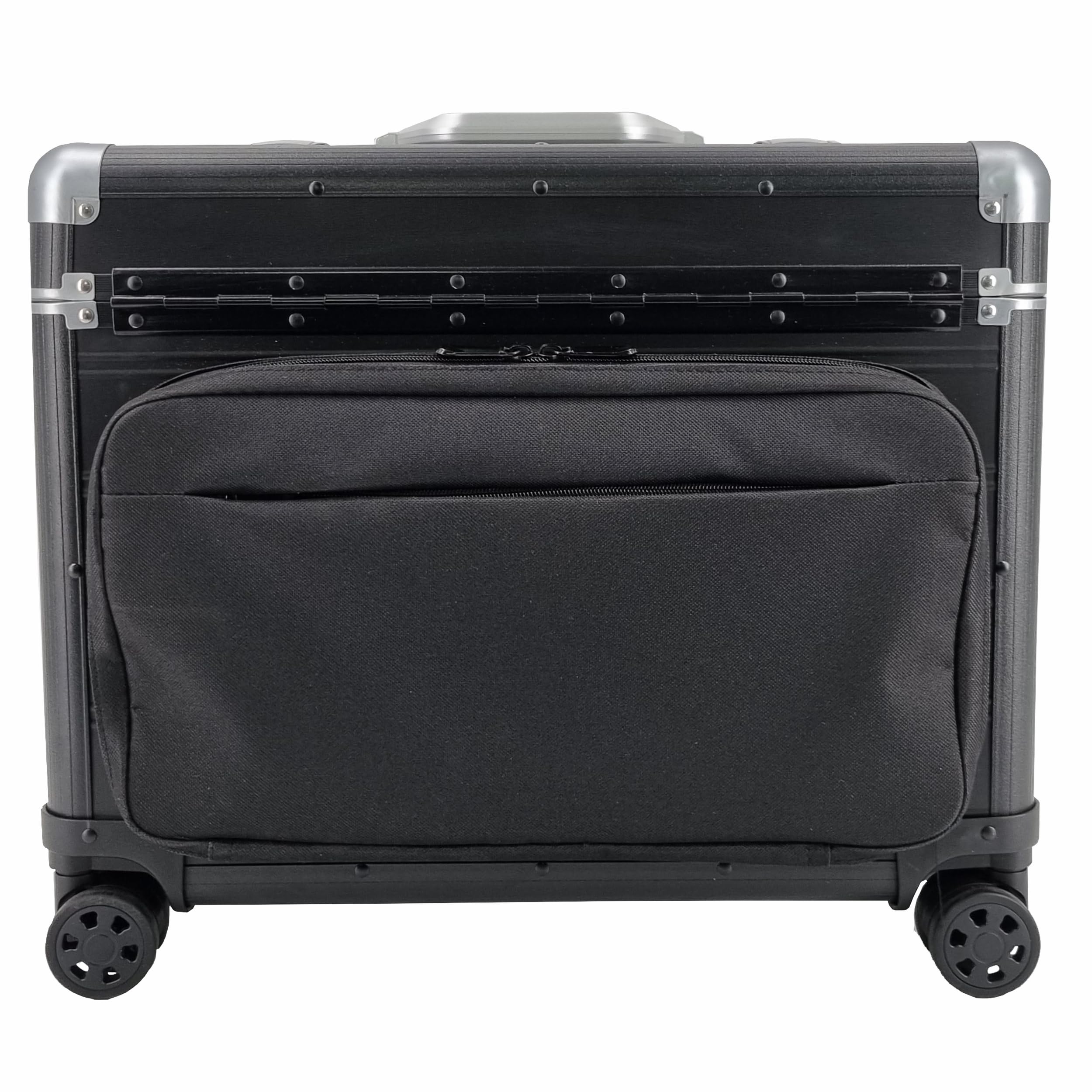 SONOVO Pilotenkoffer mit Vortasche mit Rollen mit Trolley Aluminium in Schwarz 45179 | Alukoffer, Aktenkoffer, Businesskoffer | Für den täglichen Geschäftseinsatz und für Kundentermine