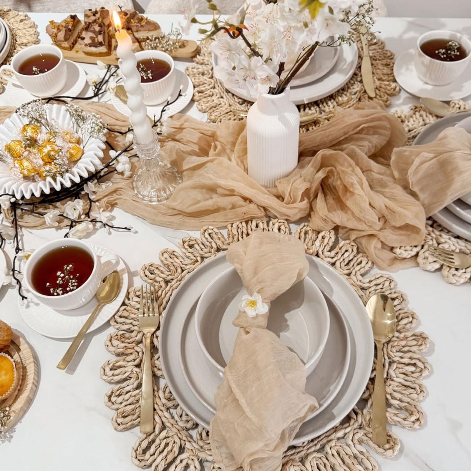 Lot de 42 serviettes en étamine froissées rustiques en lin pour mariage, dîner, famille, usage quotidien/fêtes (50,8 x 50,8 cm, beige)