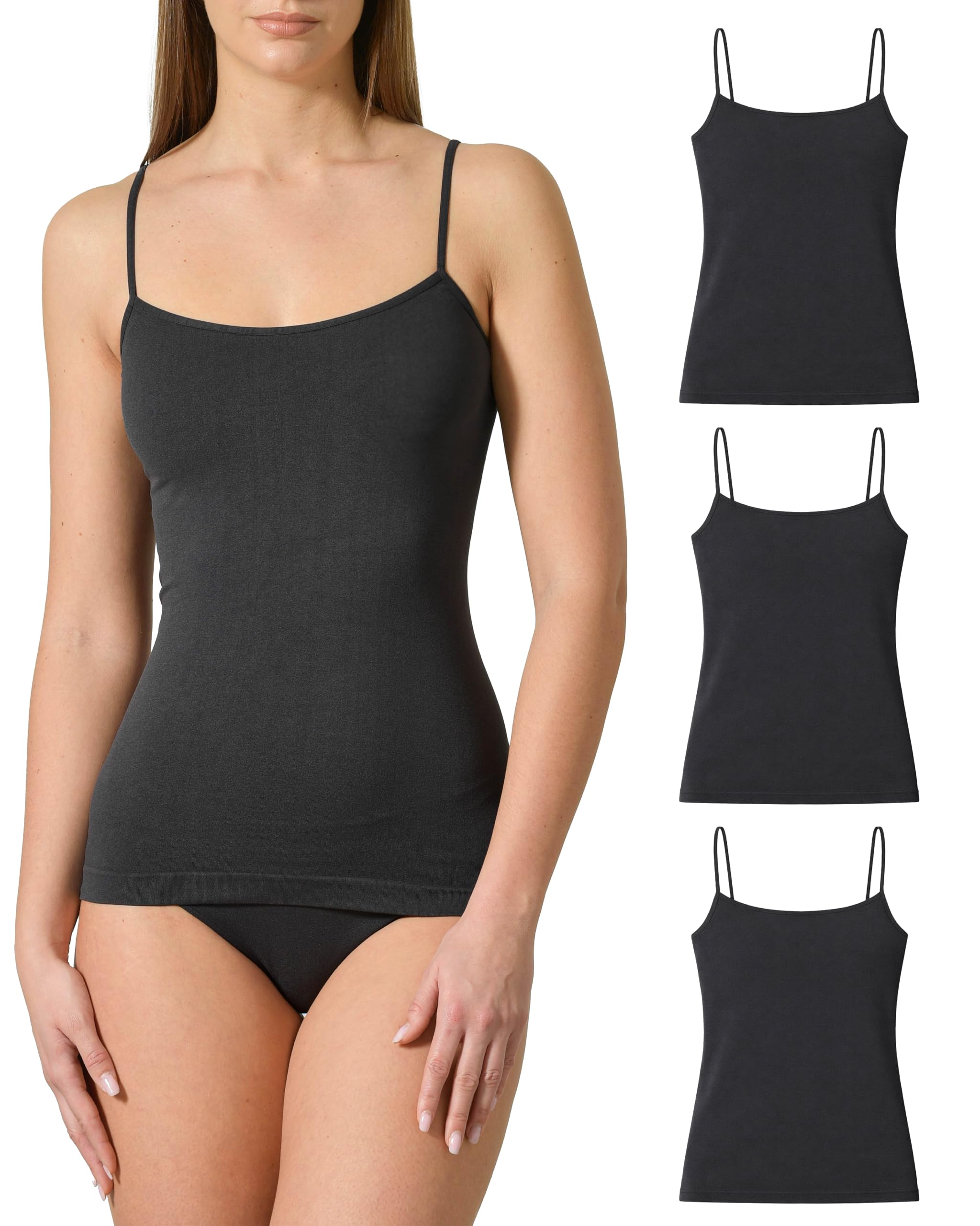 Risalti Tank Tops Women Microfibre Narrow Shoulder 3 Pack - Womens Tops Seamless, Vest Top, Camisole Tops For Women Elegant, Women's Vests Softer than Cotton Vests For Women - Made in Italy