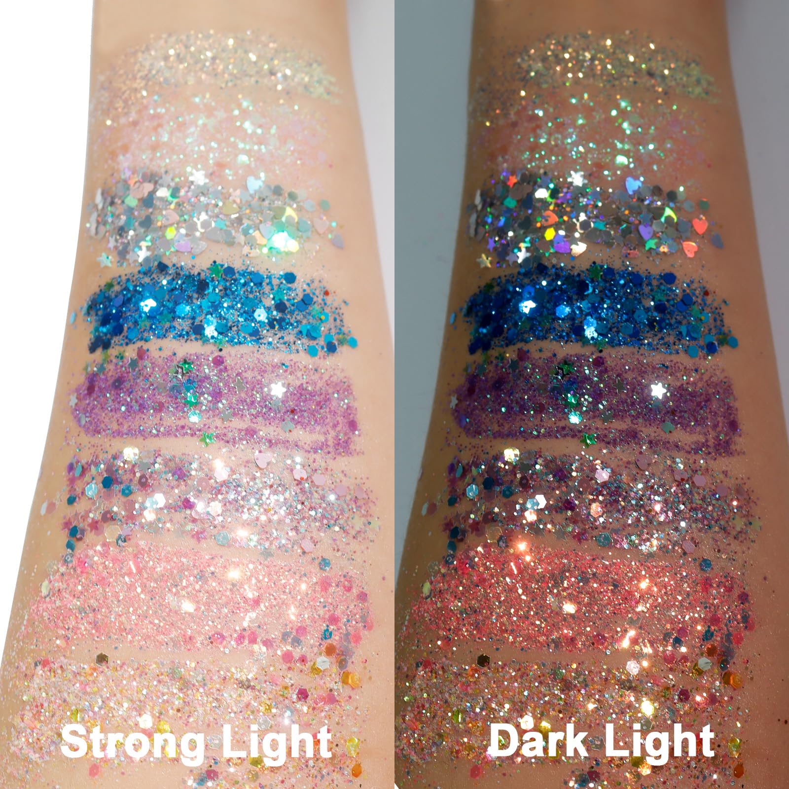 Brillantina holográfica gruesa de 16 colores con pegamento para maquillaje, cabello, ojos y sombra de ojos con purpurina fina, perfecta para fiesta de bandera del 4 de julio, Halloween 4