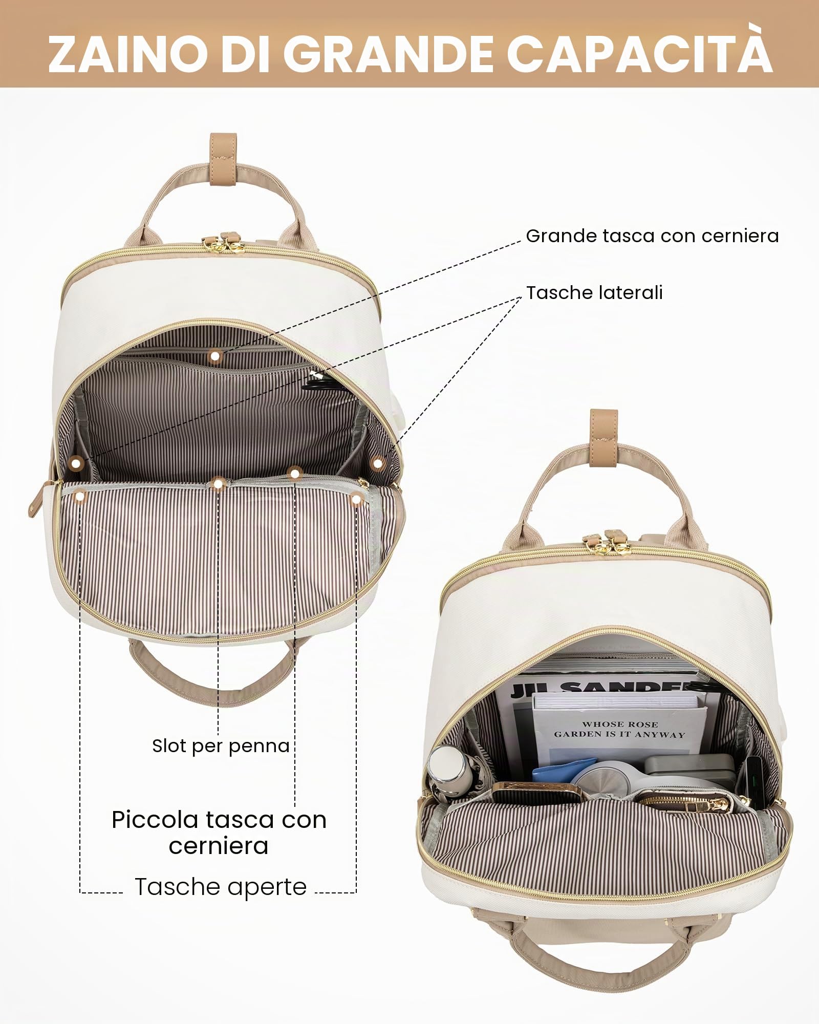 LOVEVOOK Zaino Porta PC Donna, 17 Pollici Zaino da Viaggio Scuola Università Grande, Impermeabile Zaino Lavoro Ufficio Antifurto Elegante, Computer Laptop Travel Backpack Waterproof Cachi
