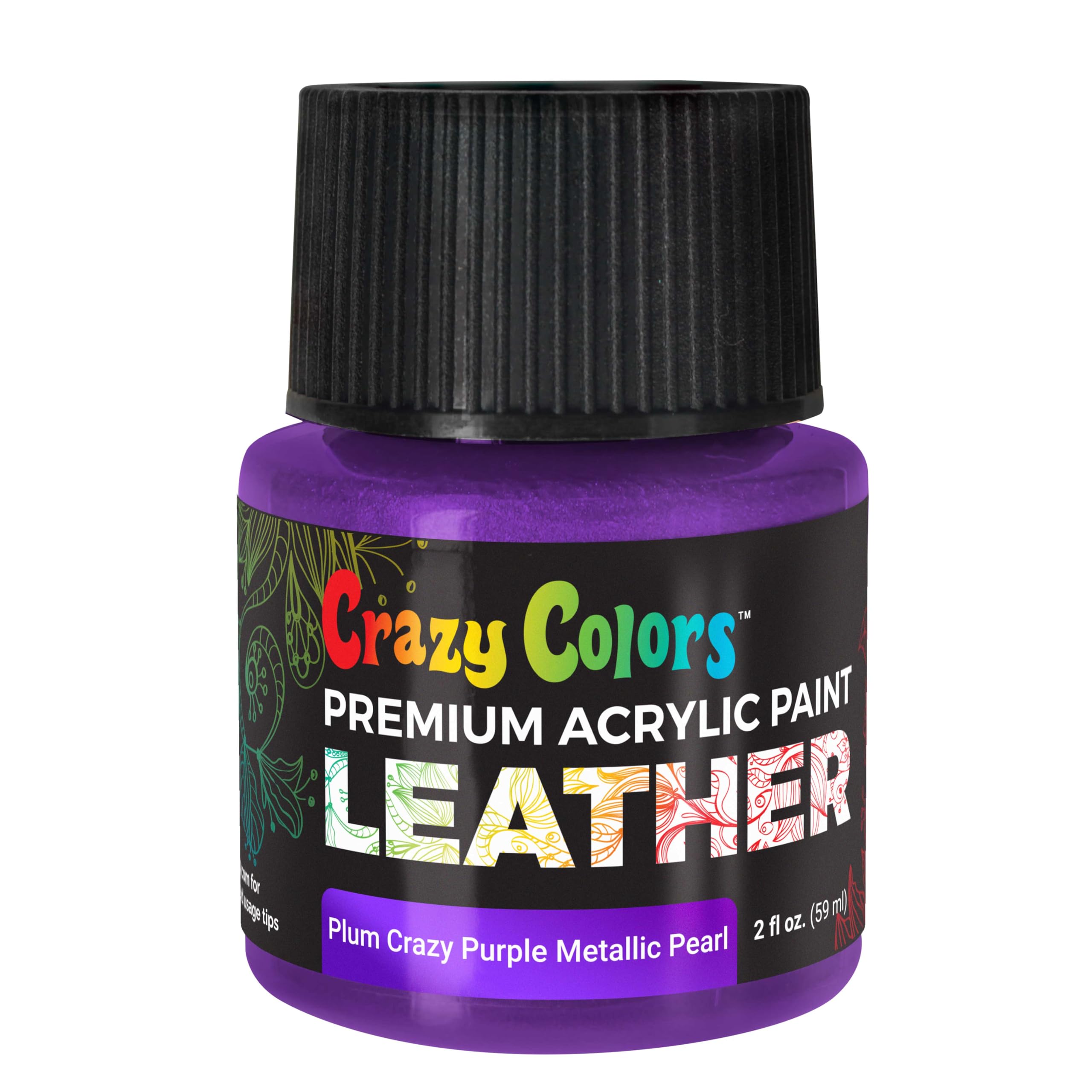 Crazy Colors Plum Crazy Purple Metallic Pearl Premium Acrylic Leather and Shoe Paint, 2 oz Bottle - Flexible, Crack, Scratch, Peel Resistant - Artist