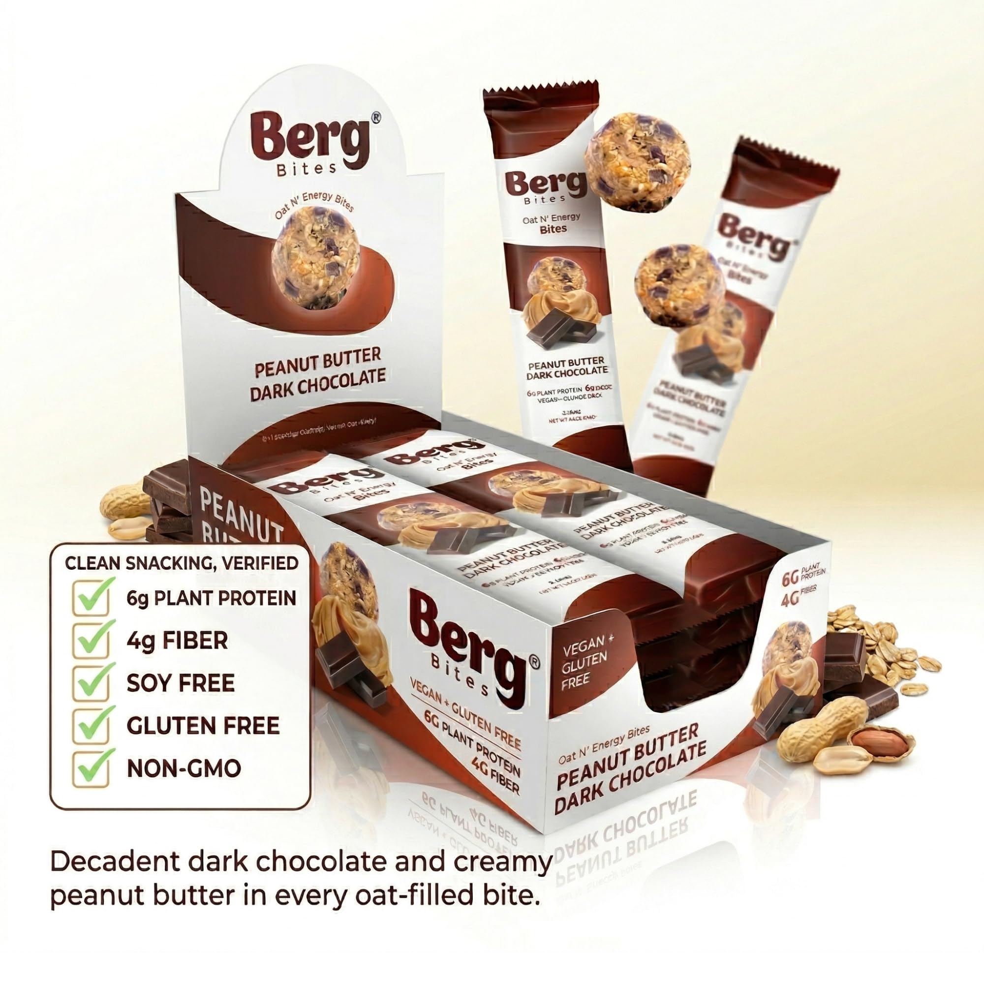 Berg Oat N' Energy Bites - Peanut Butter & Dark Chocolate - Non-GMO, Gluten Free, Dairy Free, Soy Free and Vegan - Clean Energy Snack - 1.5oz, (8 Pack) — Amazon image 5