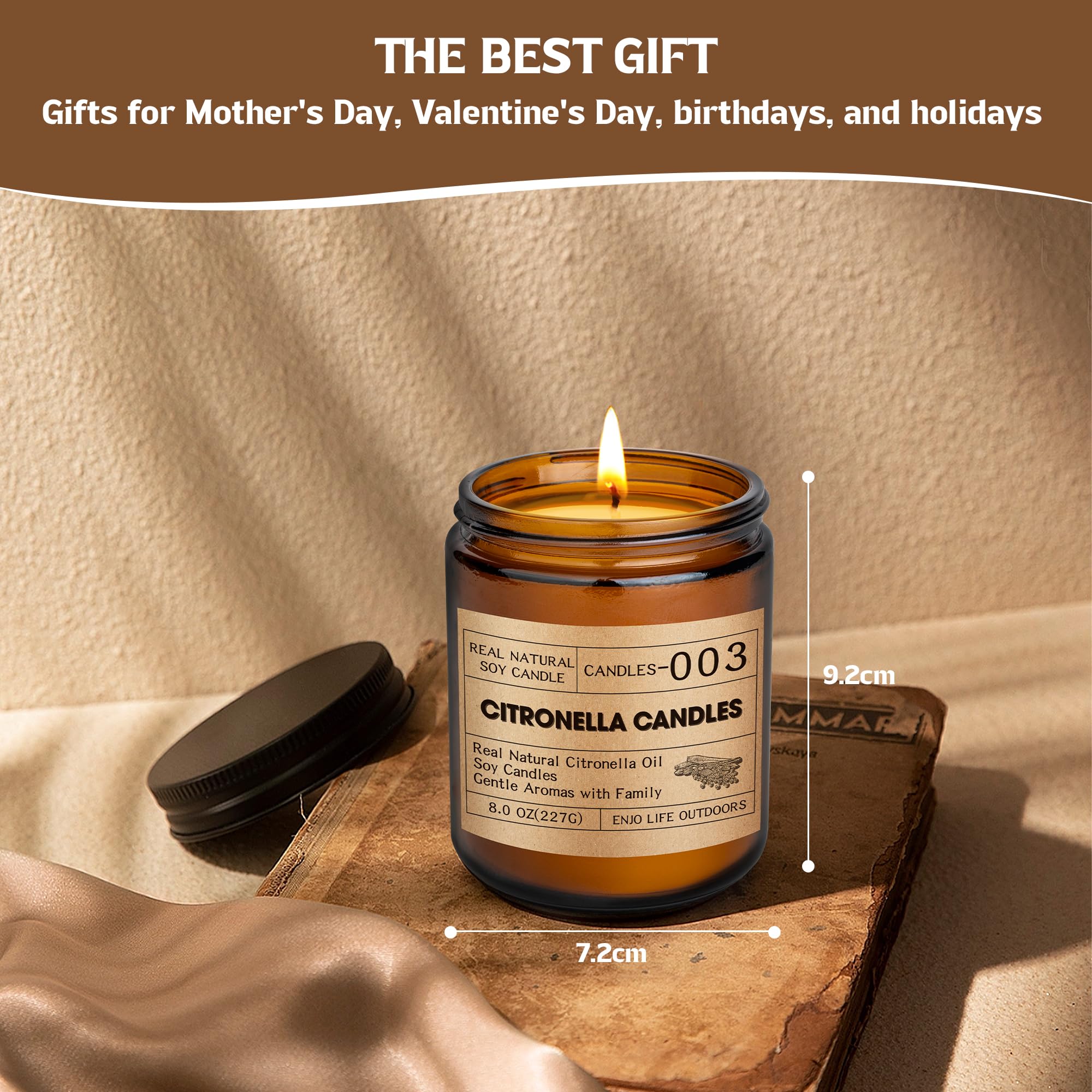 Citronella-kaarsen voor buiten, groot, 240 uur, buiten, camping