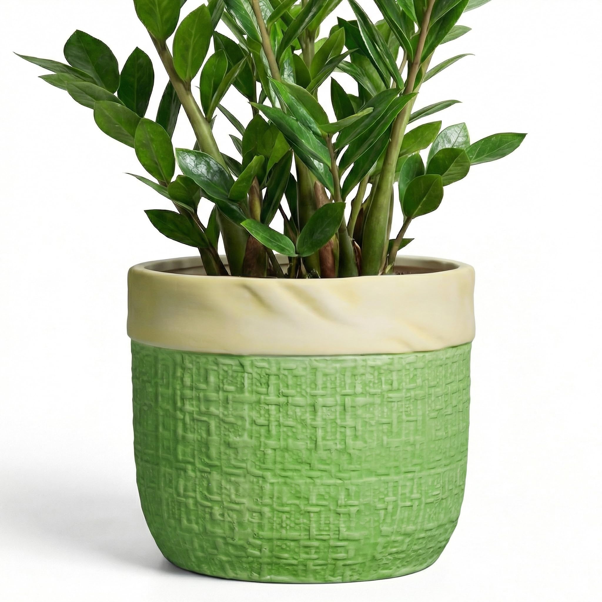 Ceramic Pots for Plants - 9.8 Inch Planter for Indoor Outdoor Plants, Ceramic Planter with Drainage Hole and Plug, Boho Decorative Flower Pot, Home Patio Decor, Plant Lover Gifts, Green