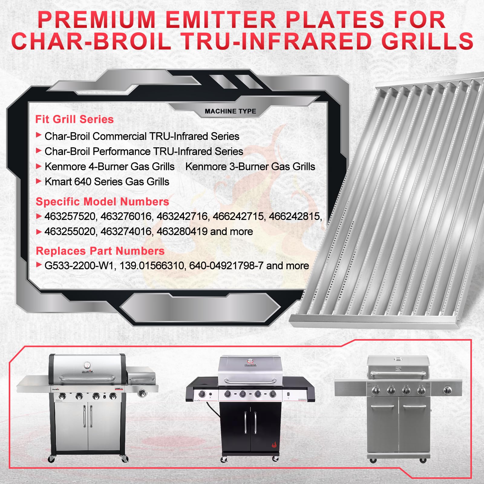 DcYourHome Griglia di ricambio in acciaio inox per Charbroil 466242715,466242815,463242715,463242716,463276016,3-pack