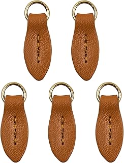 AUEAR, 5 Pack Leather Zip Puller Replacement Leaf Shape for Luggage Handbags Bags Trouser Bag Brown