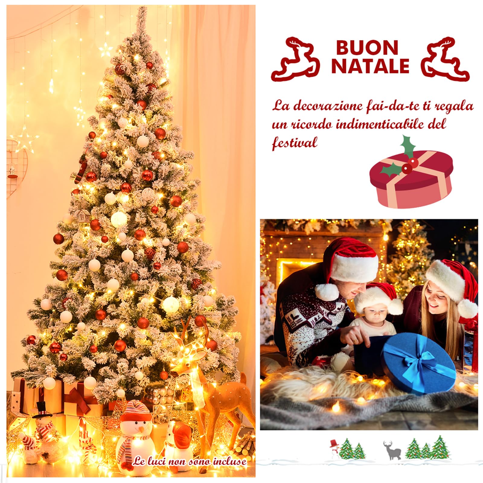 COSTWAY Albero di Natale Innevato da 135/180/225 cm, Albero di Natale con 400/928/1364 Rami Folti e Base di Metallo, Decorazione Natalizia per Casa, Ufficio e Negozio (225 cm)