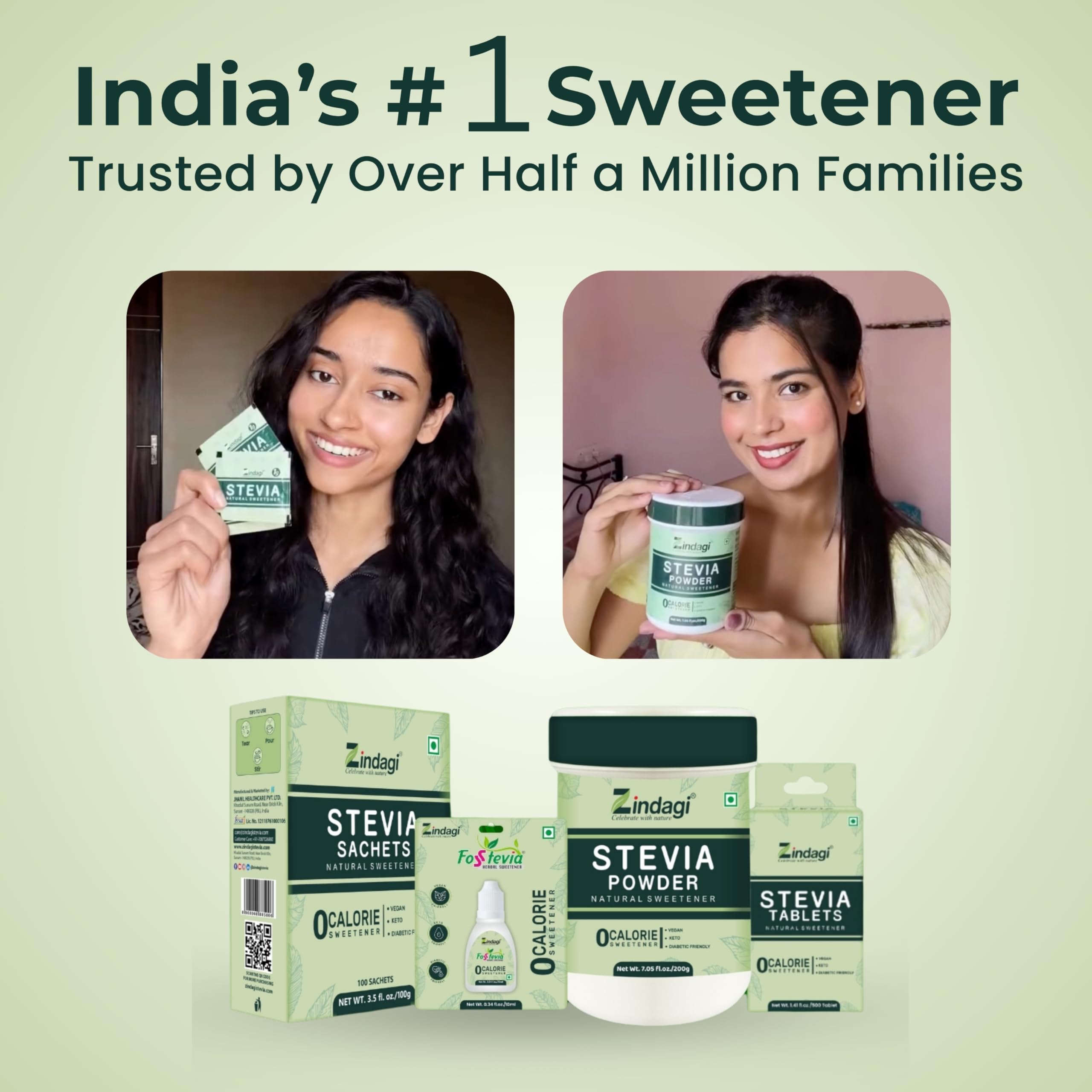 Zindagi Stevia Powder | Stevia Plant Based Sweetener | Stevia Zero Calories Sugar Free | Pack Of 2 2