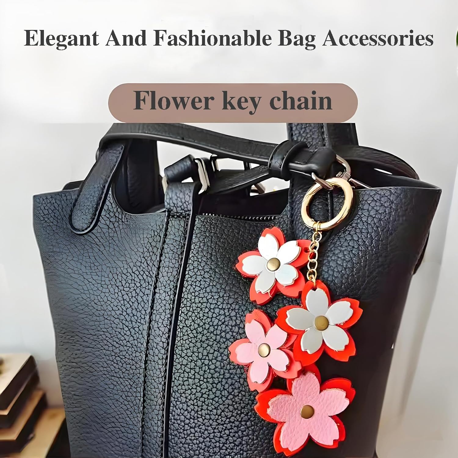 Leather Flower Decorative Keychain PU Leather Flower Keychains Boho Accessories for Women Purse Pendant Charms - Image 6