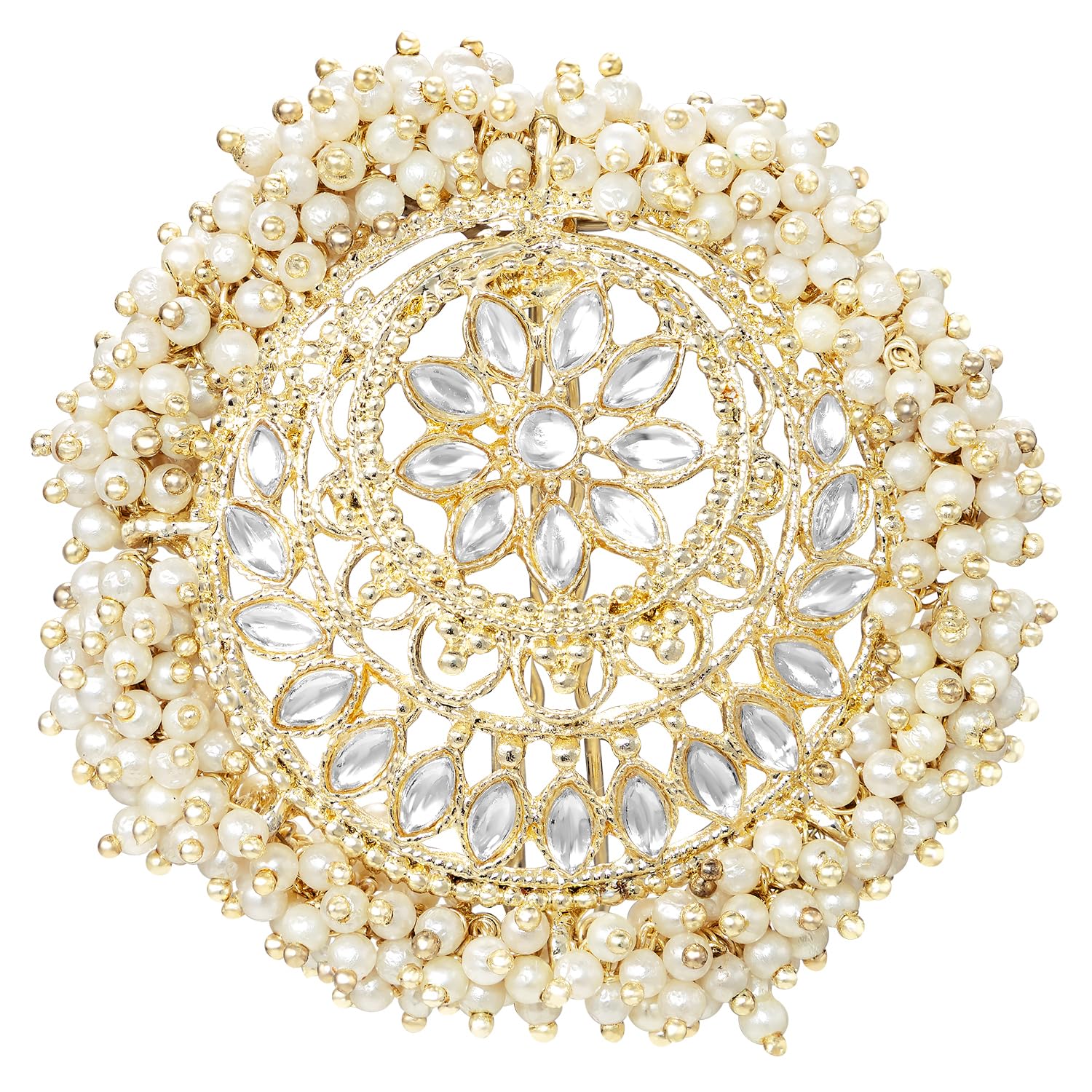 Peora Gold Plated White Ethnic Hair Juda Pin Jewellery for Women | Kundan & Beads Studded, Festive Bridal Jewellery, Sangeet Mehnadi Haldi Ceremony, Anniversary Birthday Gift for Her-picture-1