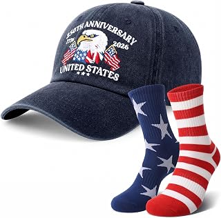 United States 250th Anniversary Baseball Hat with American Flag Socks | USA Baseball Cap 1776-2026 4th of July American Patriotic Hats