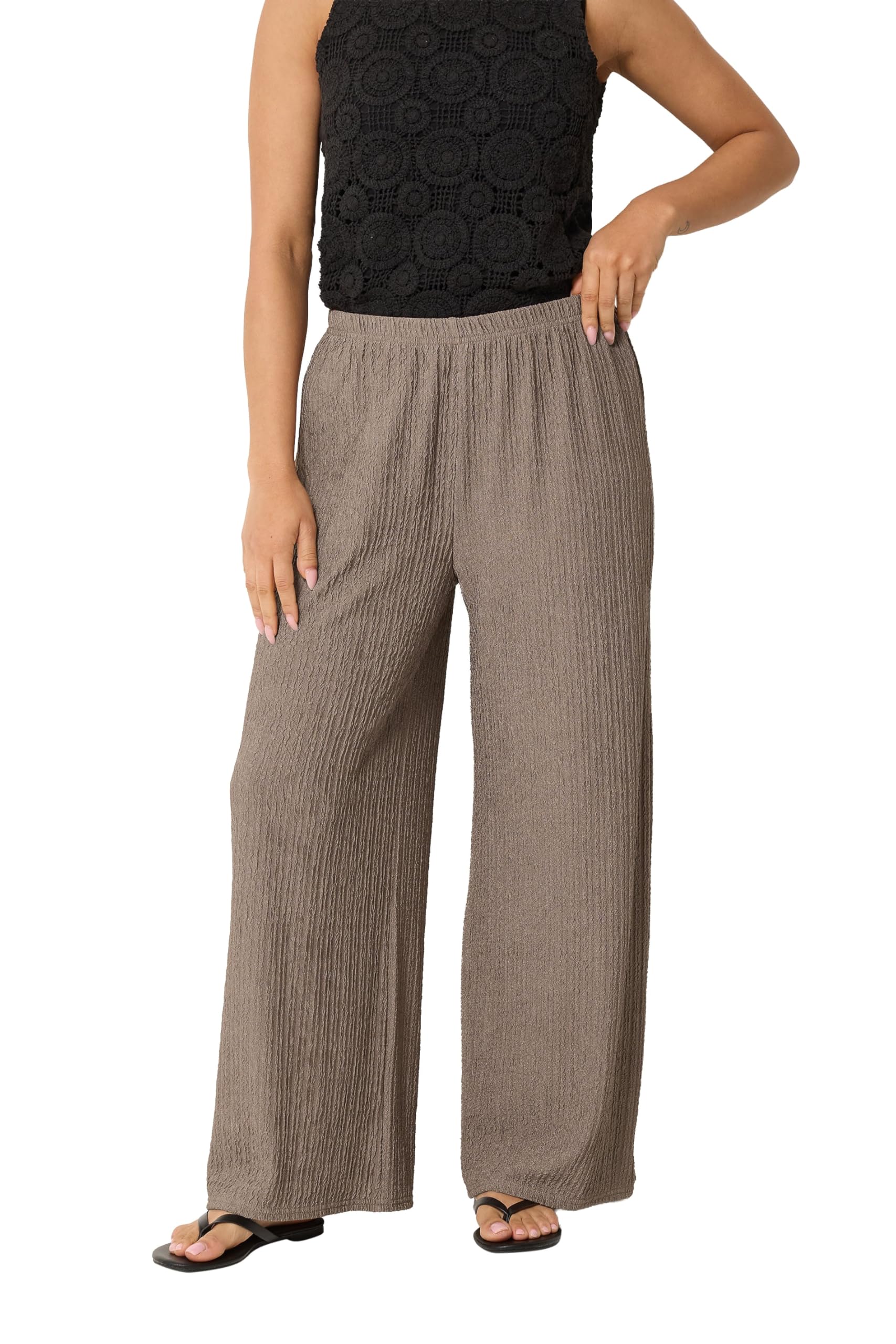 M&Co Women's Petite Wide Leg Trousers - Light Brown - Size 8