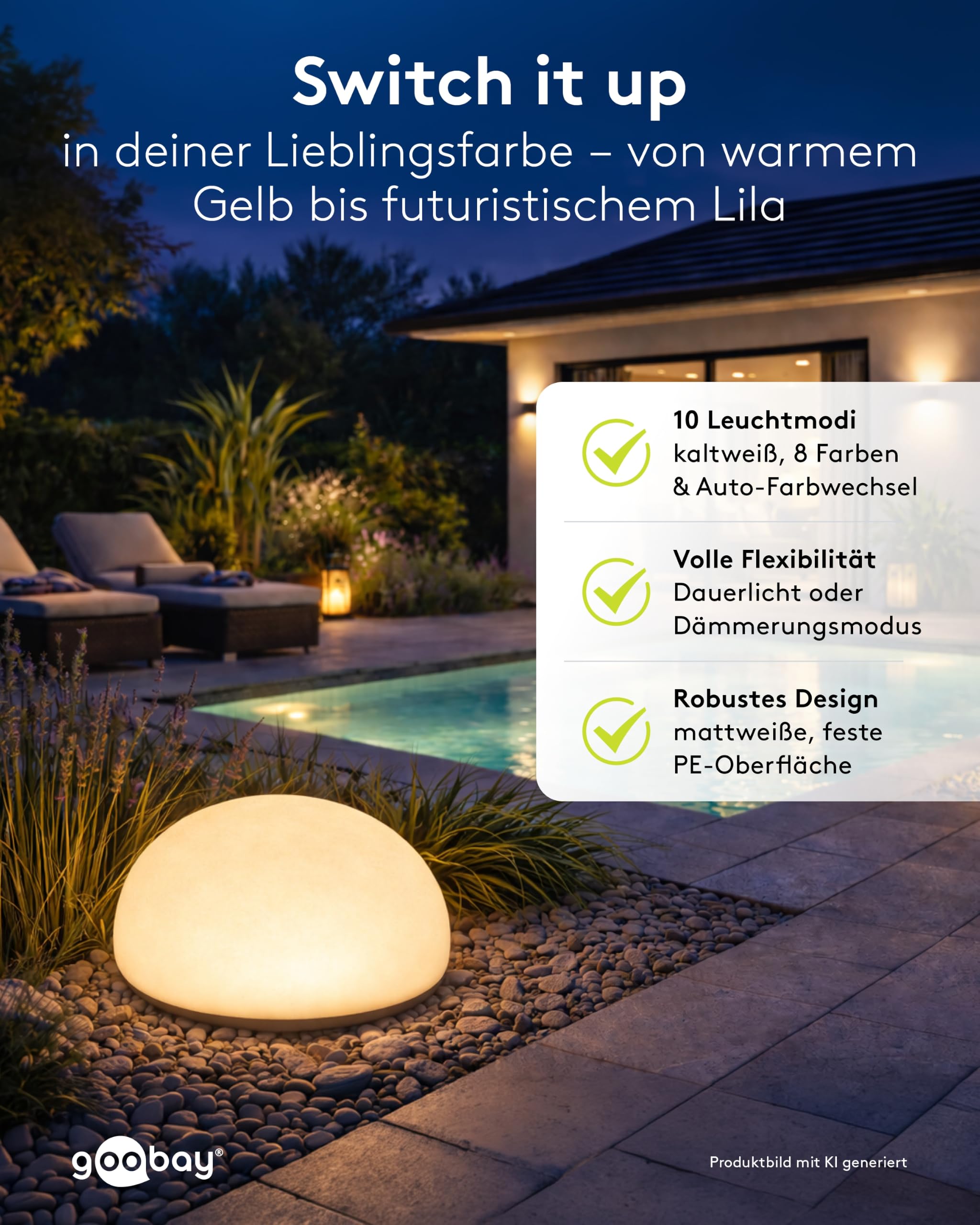 goobay Zestaw kamieni solarnych LED 24 cm, kula świetlna RGB do użytku na zewnątrz, IP44, odporna na warunki atmosferyczne, lampa solarna lampa dekoracyjna na taras, balkon, do ogrodu, nastrojowe