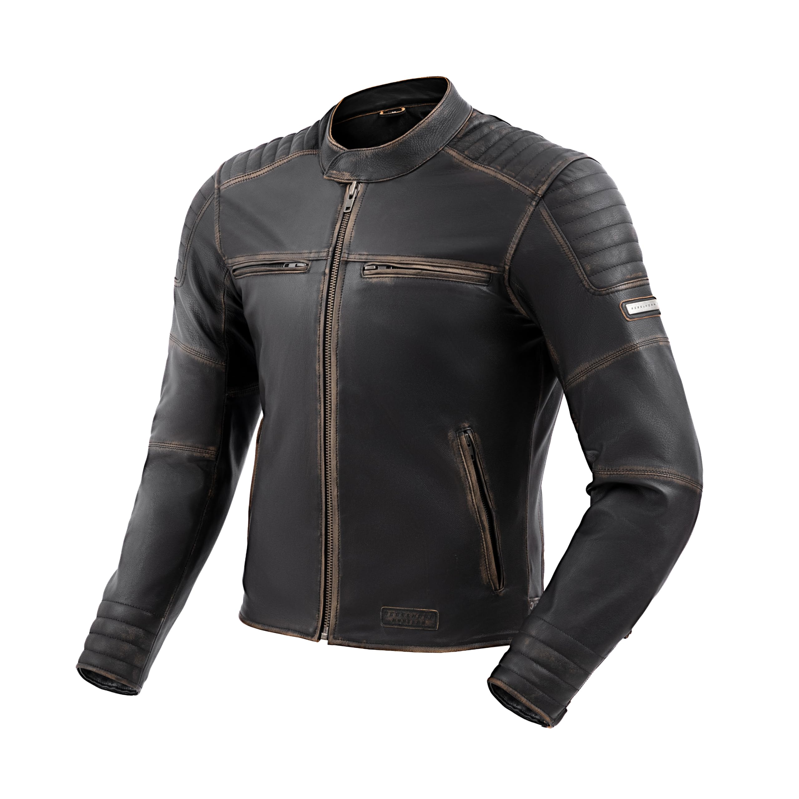 REBELHORN Hunter II Giacca da Moto Uomo | Pelle | Protezioni di Gomiti, Spalle e Schiena Livello 2 | 2 Canali di Ventilazione | Taglie fino a 7XL
