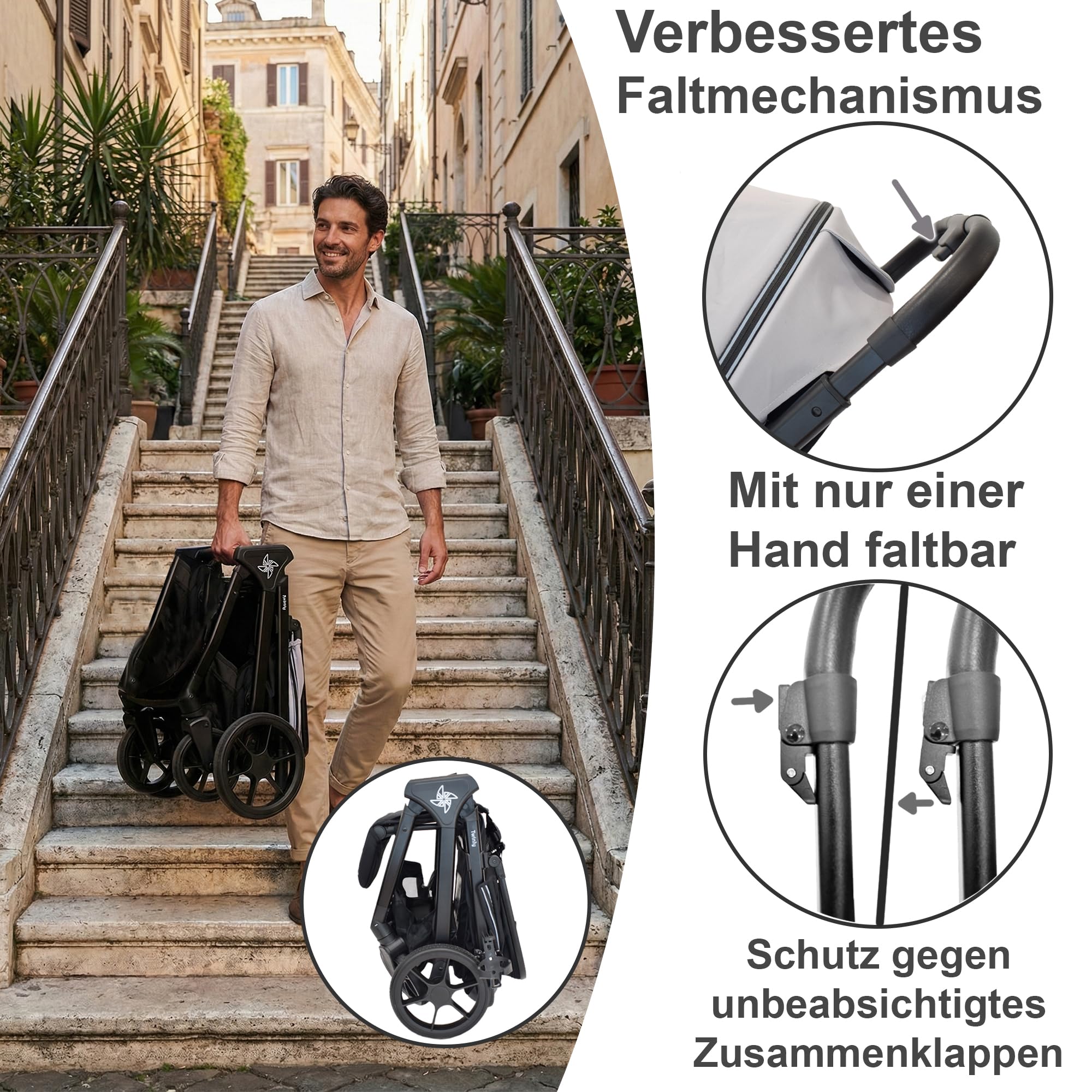 Twinly Spacely Buggy bis 25kg Leichter Reisebuggy klein zusammenklappbar mit Liegefunktion Kinderwagen All-Terrain Große Räder XXL Verdeck inkl. Regenverdeck & Becherhalter (Rosa)