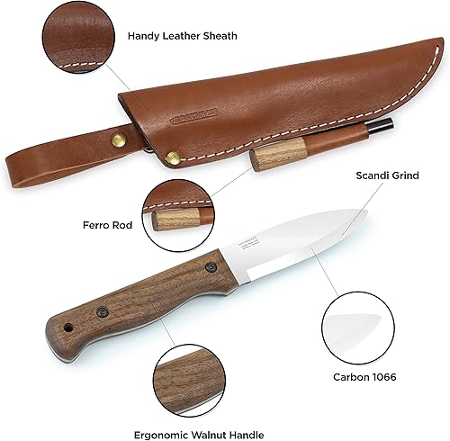 Vista 2 de BPSKNIVES B1 CSHF - Bushcraft Knife for Men - Fixed Blade Survival Camping Knife with Sheath and Ferro Rod - Full Tang Knife Carbon Steel Camp