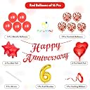 Flyloons 6th Anniversary Decoration Items Red for Men Women Husband Wife Home Living Room Parent With 10 Pc Confetti Balloons Happy Anniversary Banner 4 Pc Star Heart Set Kit gallery image