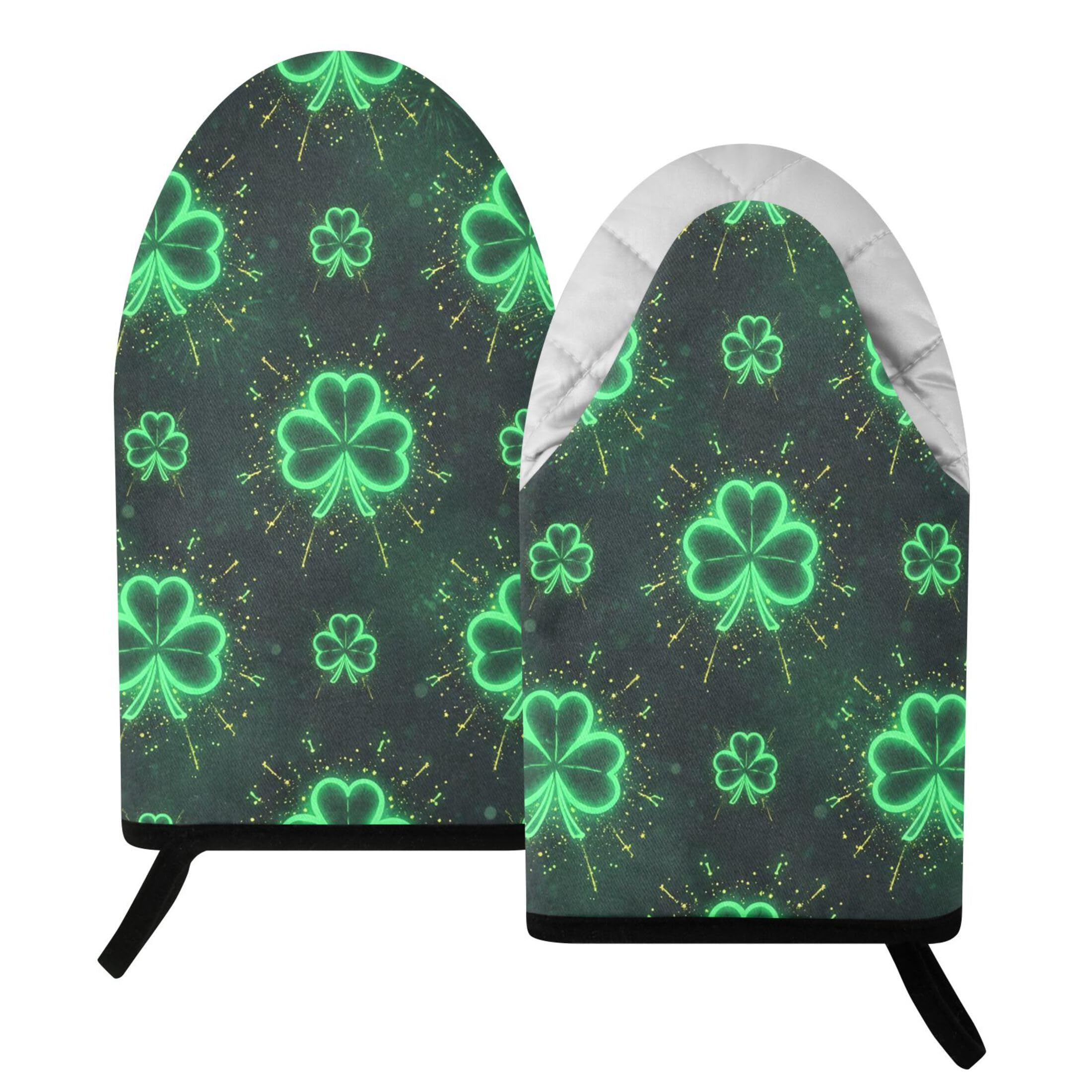 Kutsu Clover Oven Mitts for Kitchen, Heat Resistant Cotton Oven Gloves for BBQ Baking Cooking, Breathable Kitchen Essentials, 2 pcs