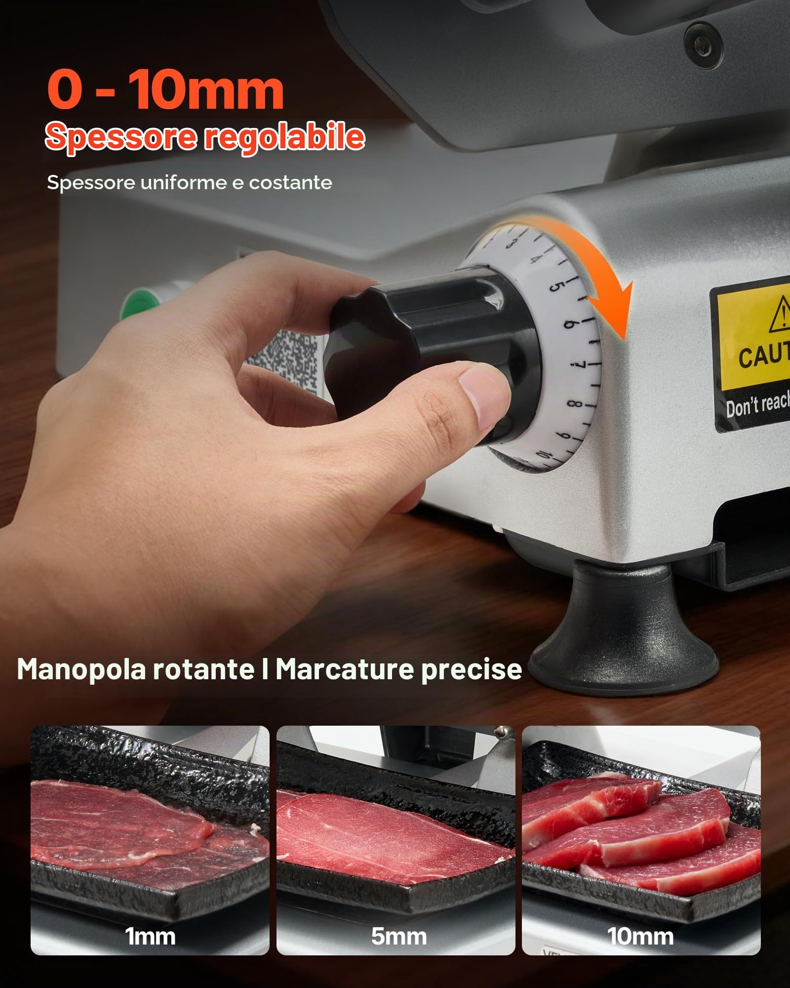 VEVOR Affettatrice Elettrica per Carne Commerciale da 320 W con Lama da 25 cm, Affettatrice con Spessore Regolabile da 0 a 10 mm, per Carne Congelata, Prosciutto, Bistecca di Prima Qualità