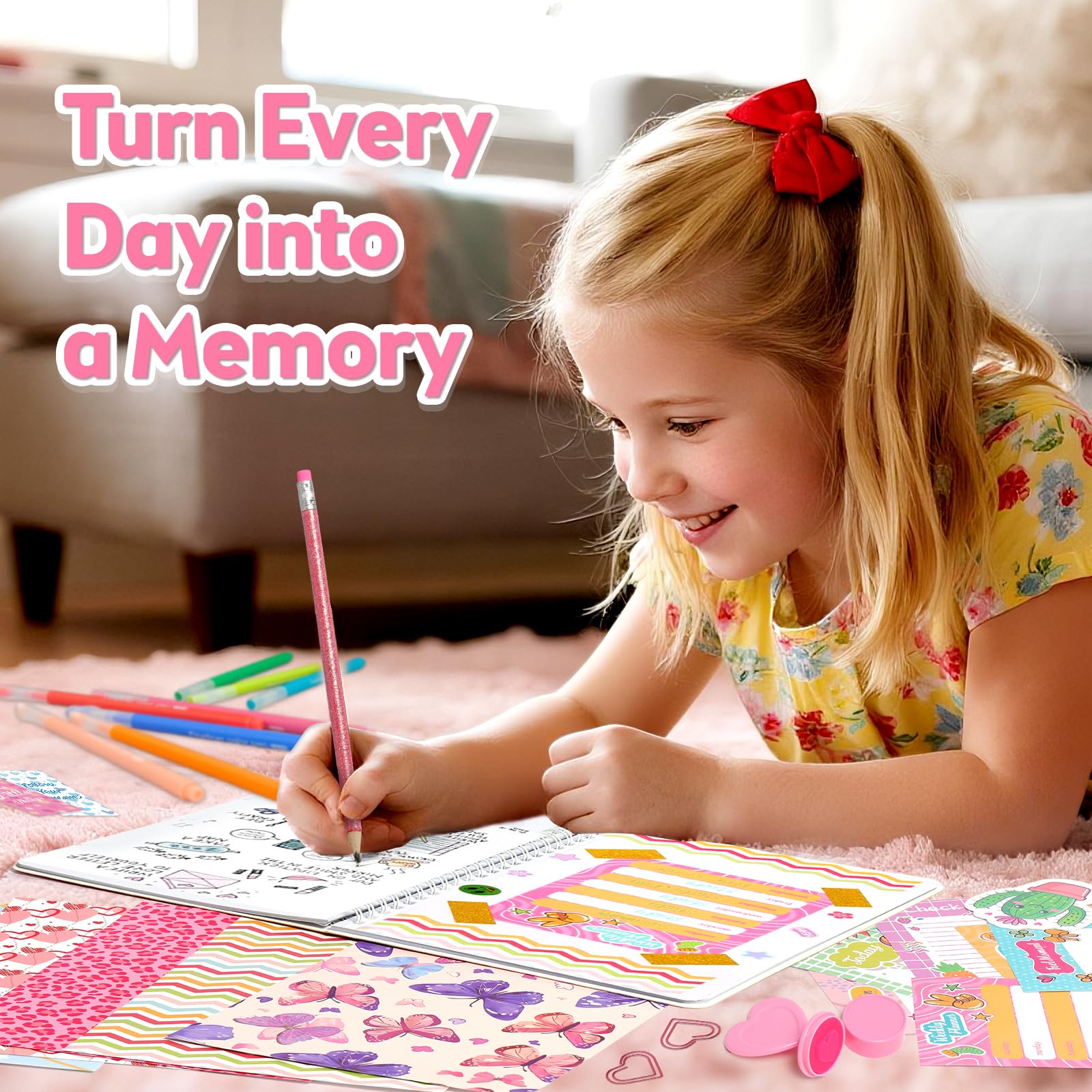 Sunrad Set diario fai da te per bambini, Scrapbook & Diary Supplies Set con taccuino A5, per scrapbook fai da te, kit di cancelleria, regalo per ragazzi 6, 7, 8, 9, 10, 11, 12 anni