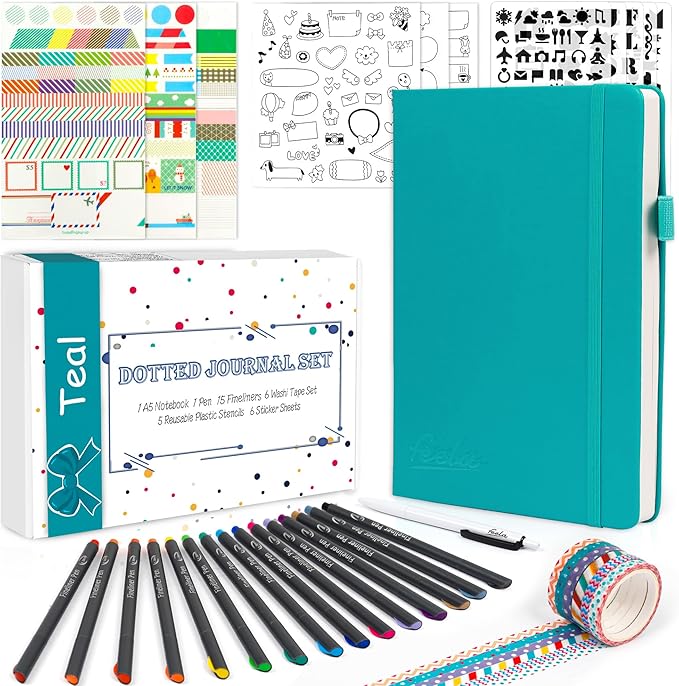 feela Dotted Journal Kit - Complete journaling set with stencils, stickers and accessories for beginners