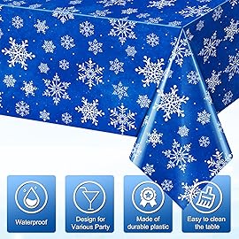 Jectivs 6 Pieces Christmas Snowflake Plastic Party Tablecloth Decorations,White Snowflake Blue Xmas Backdrop Sign Table Cover Banner for Winter Christmas Holiday Party Supplies,54x108 inch (Blue)