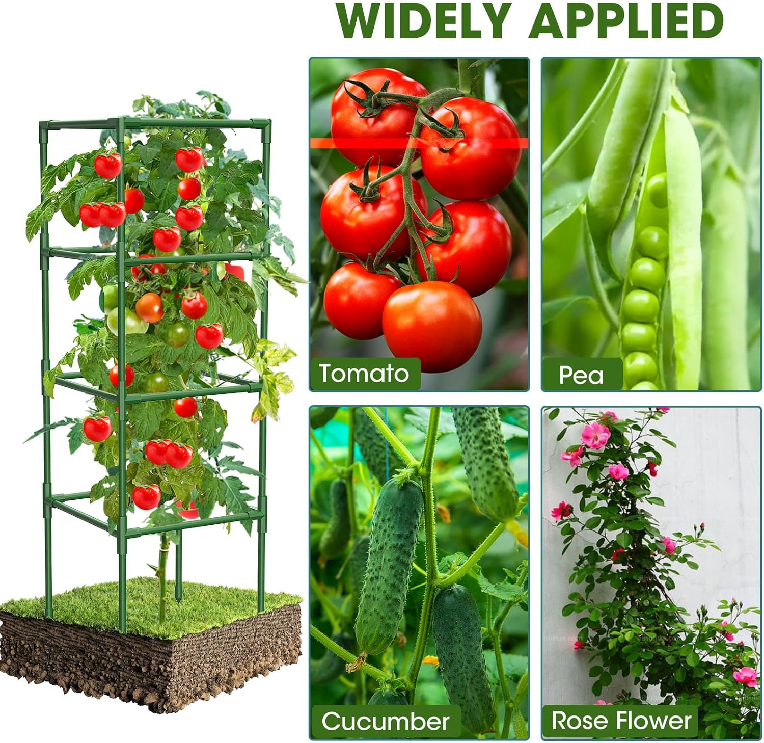 3 Pack Tomato Cages,Square Tomato Plant Stakes Support Cages Trellis for Garden Climbing Vegetables Flowers Fruits,Extra Bold