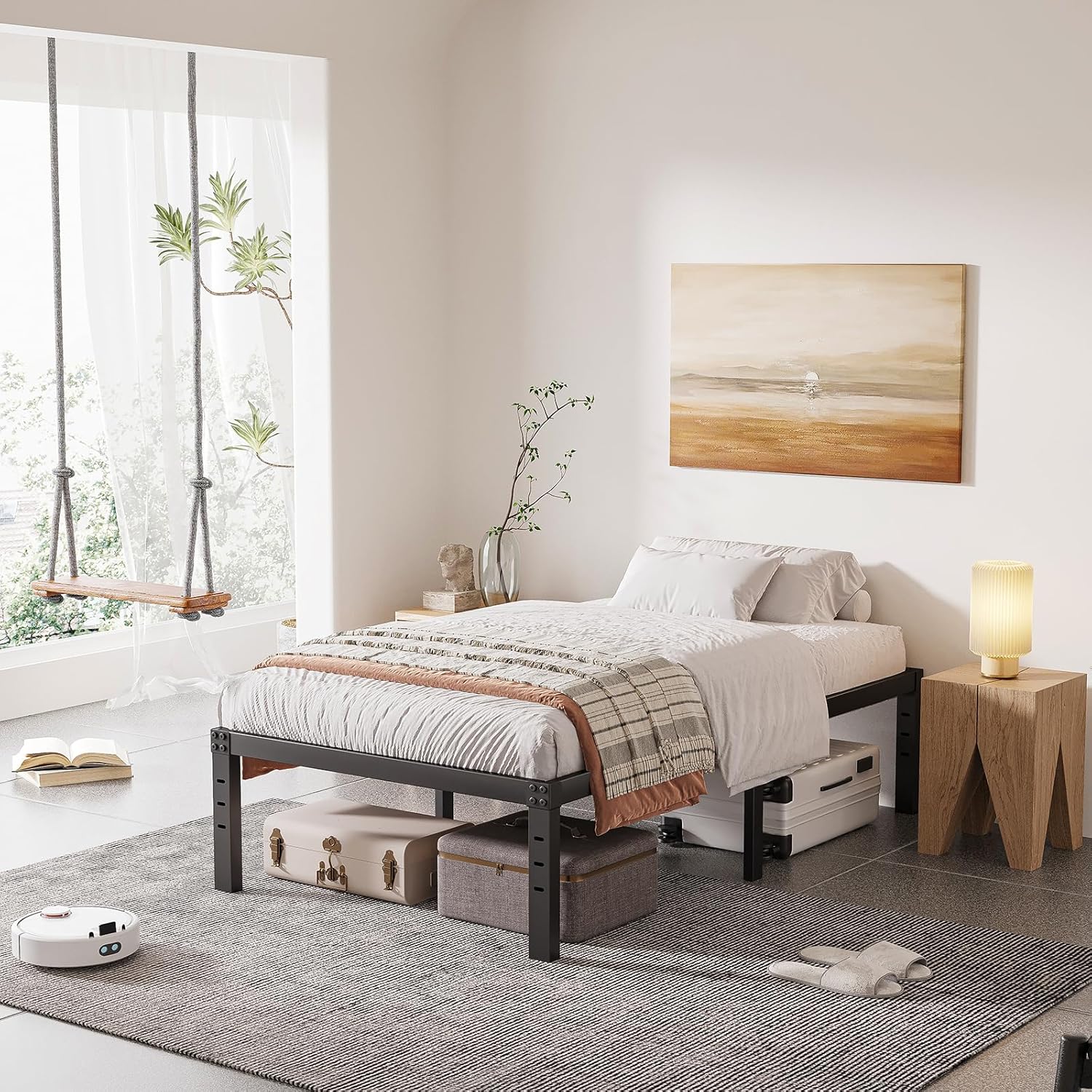 Twin Size Bed Frame, Wooden Slats Support, 16 Inch High, Heavy Duty 3500 Pounds Support for Mattress, No Box Spring Needed, Noise Free, Easy Assembly, Black