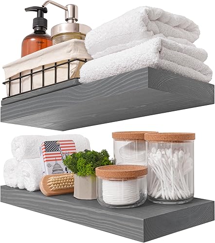 Baobab - Juego de 2 estantes flotantes de madera para taller, diseño rústico hecho en Europa, estantes anchos de madera para la sala de estar, el