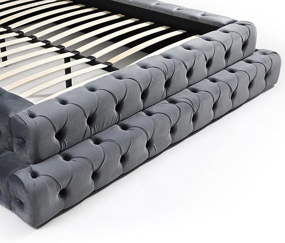 Better Home Products Eleonora Velvet King Bed - Luxurious Upholstered Design with Deep Button Tufting in Gray (Gray, King)